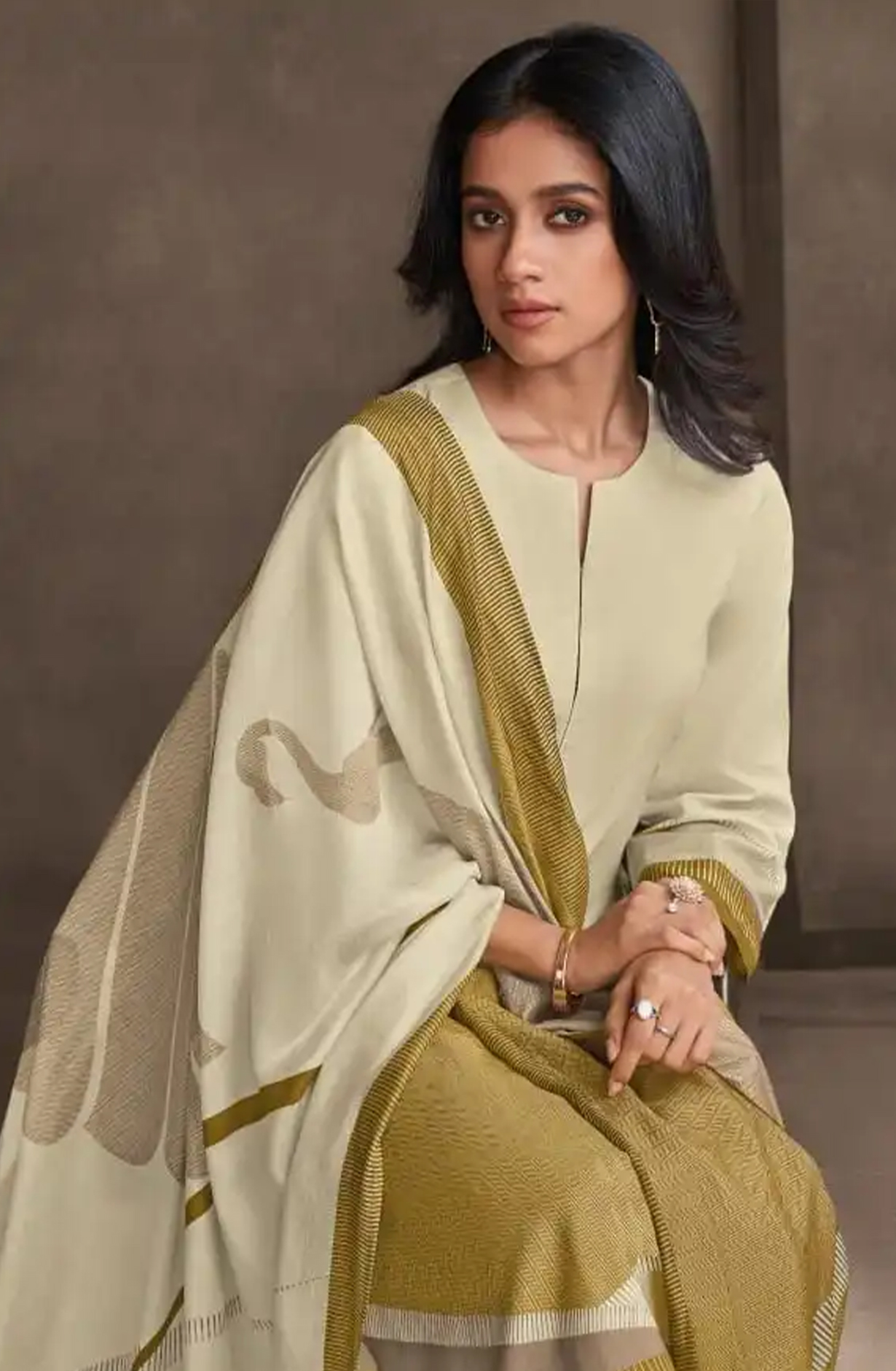 Brown Cotton Lawn Suit Set with Cotton Dupatta - ORA7311D