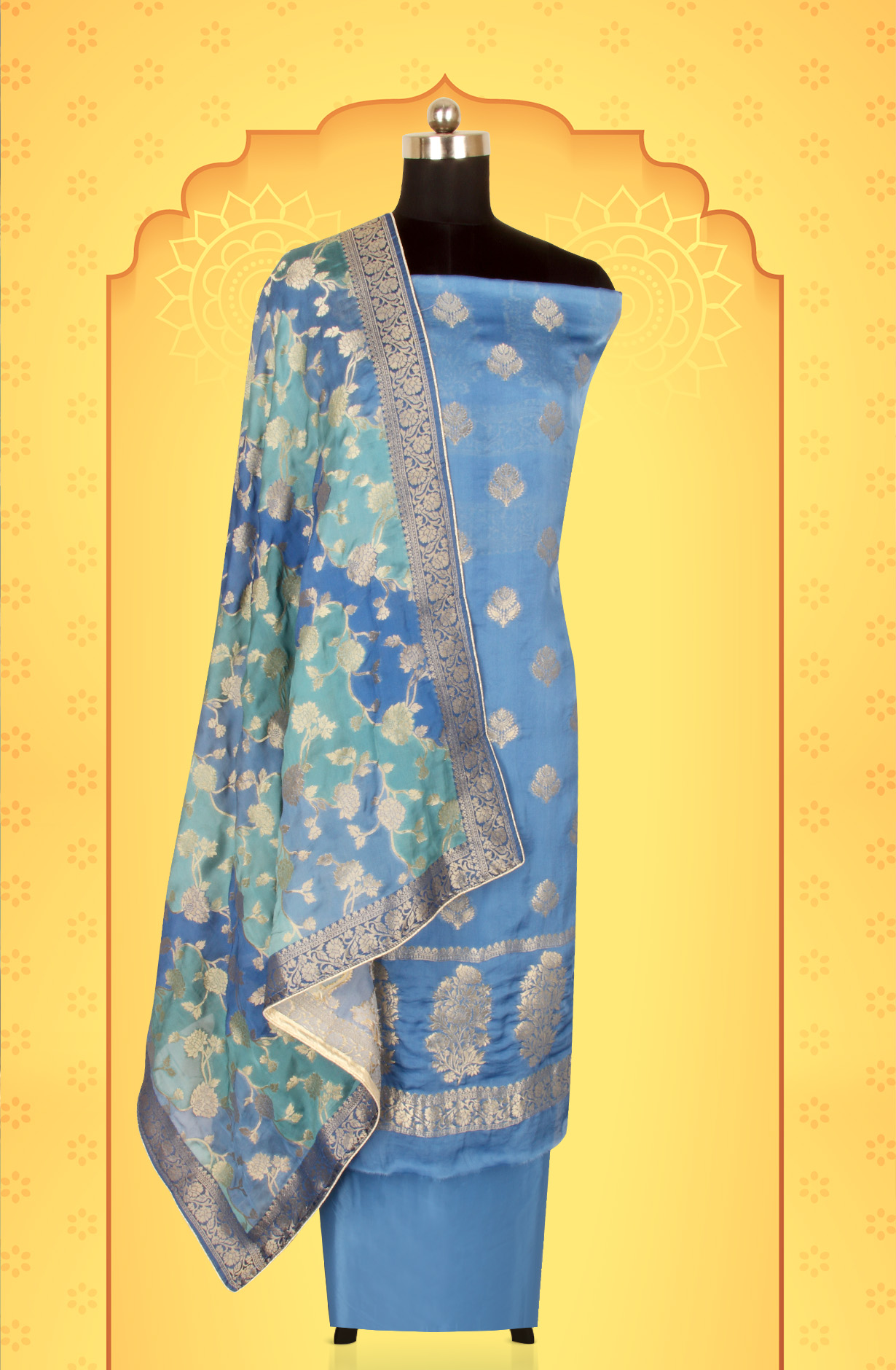 Pastel Blue Organza Festive Wear Salwar Kameez with Dupatta - ORG31604