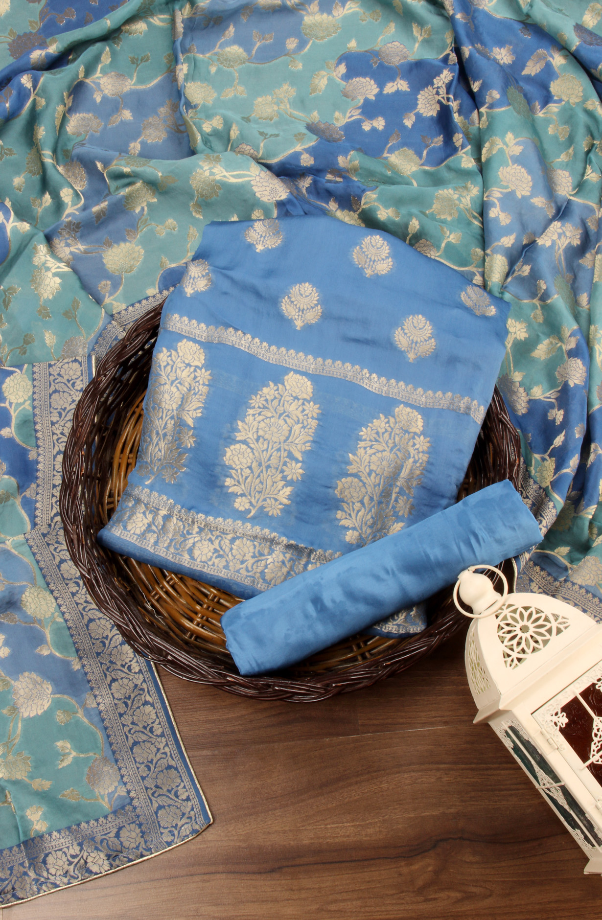 Pastel Blue Organza Festive Wear Salwar Kameez with Dupatta - ORG31604