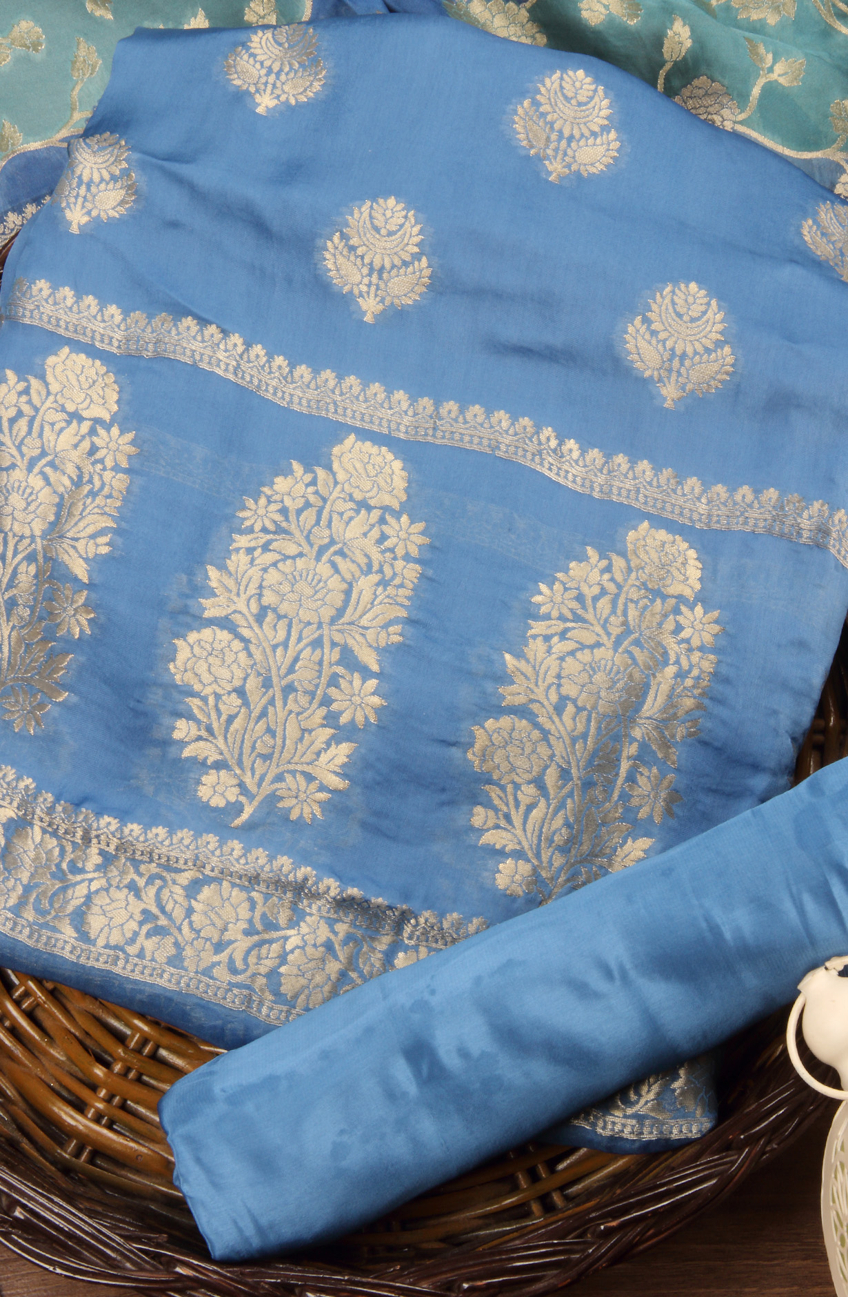 Pastel Blue Organza Festive Wear Salwar Kameez with Dupatta - ORG31604