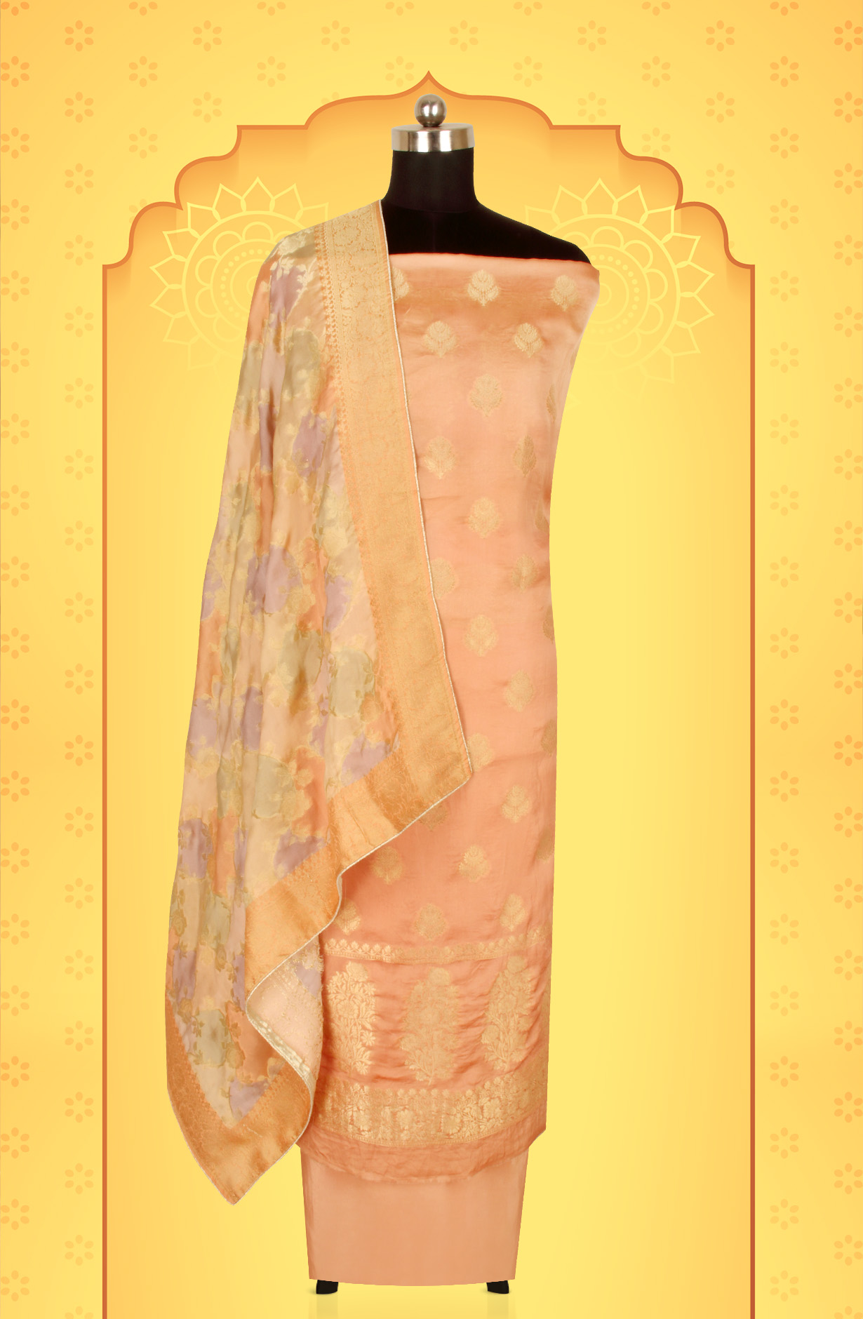 Peach Organza Festive Wear Salwar Kameez with Dupatta - ORG31604A