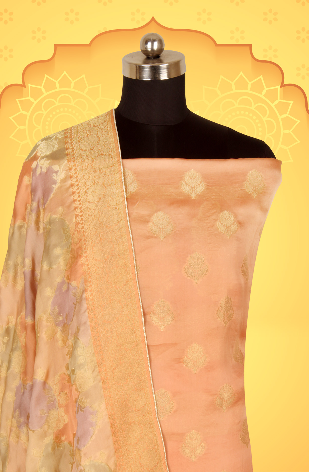 Peach Organza Festive Wear Salwar Kameez with Dupatta - ORG31604A