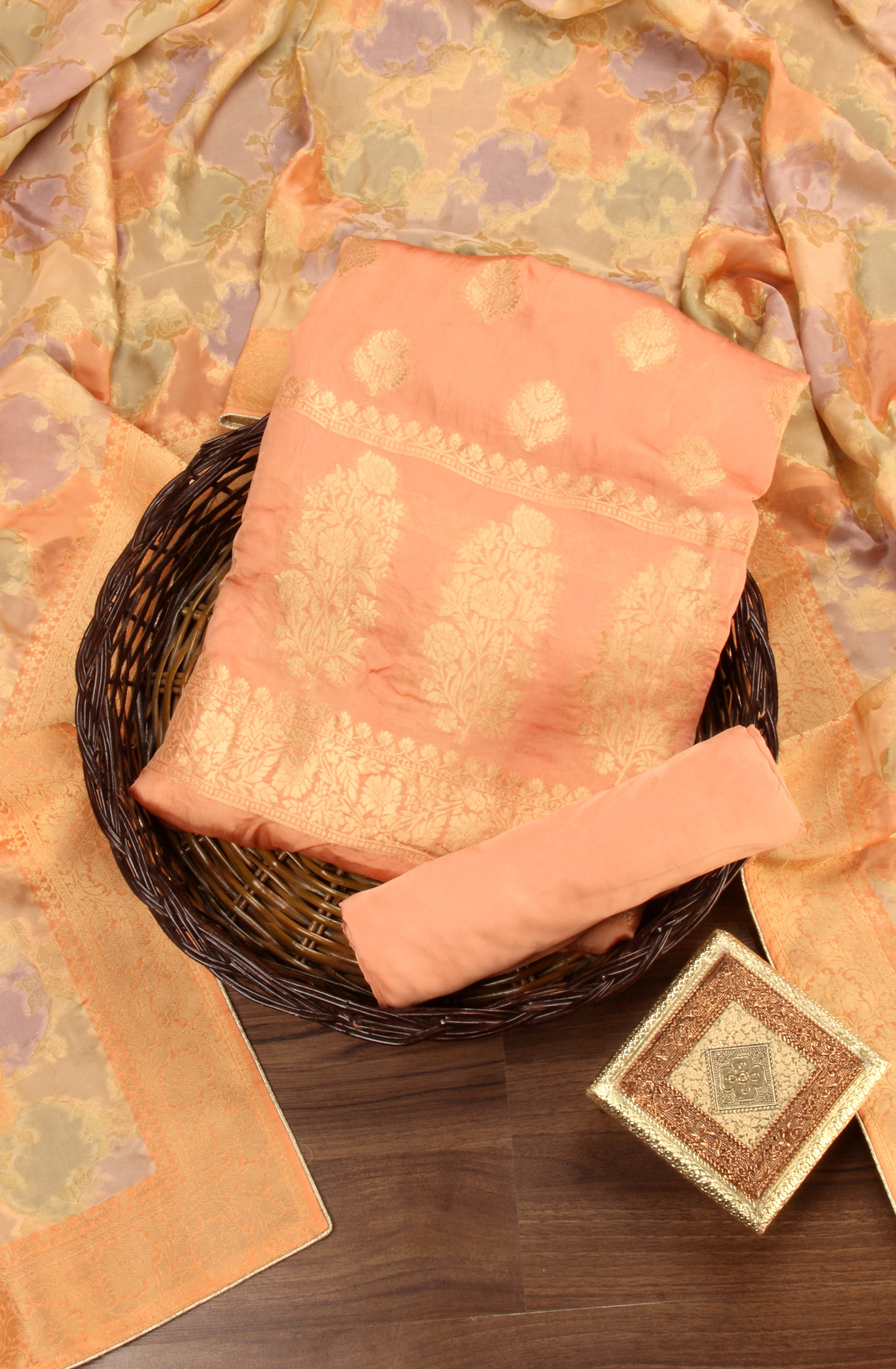 Peach Organza Festive Wear Salwar Kameez with Dupatta - ORG31604A