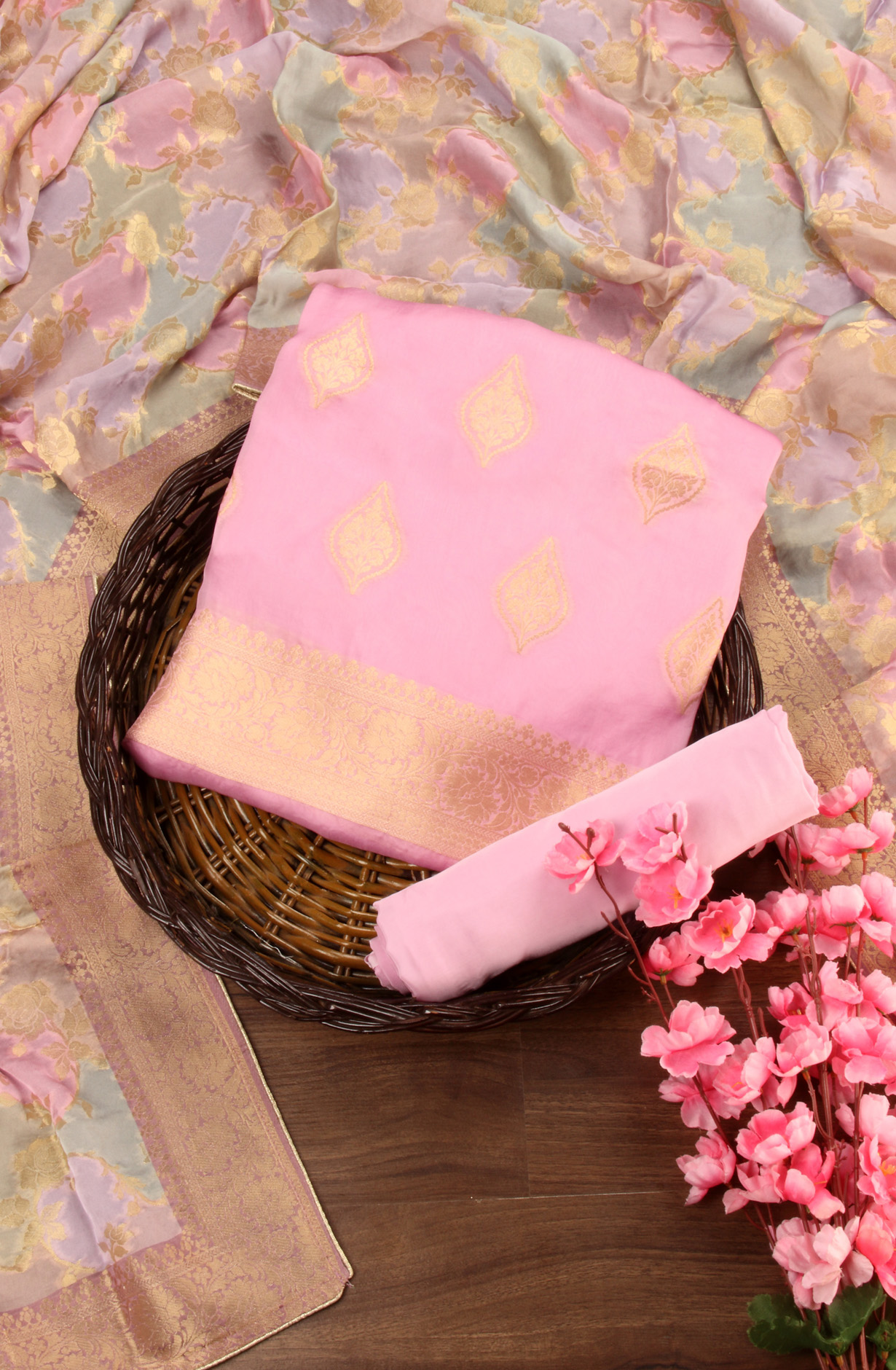 Baby Pink Organza Festive Wear Salwar Kameez with Dupatta - ORG31605