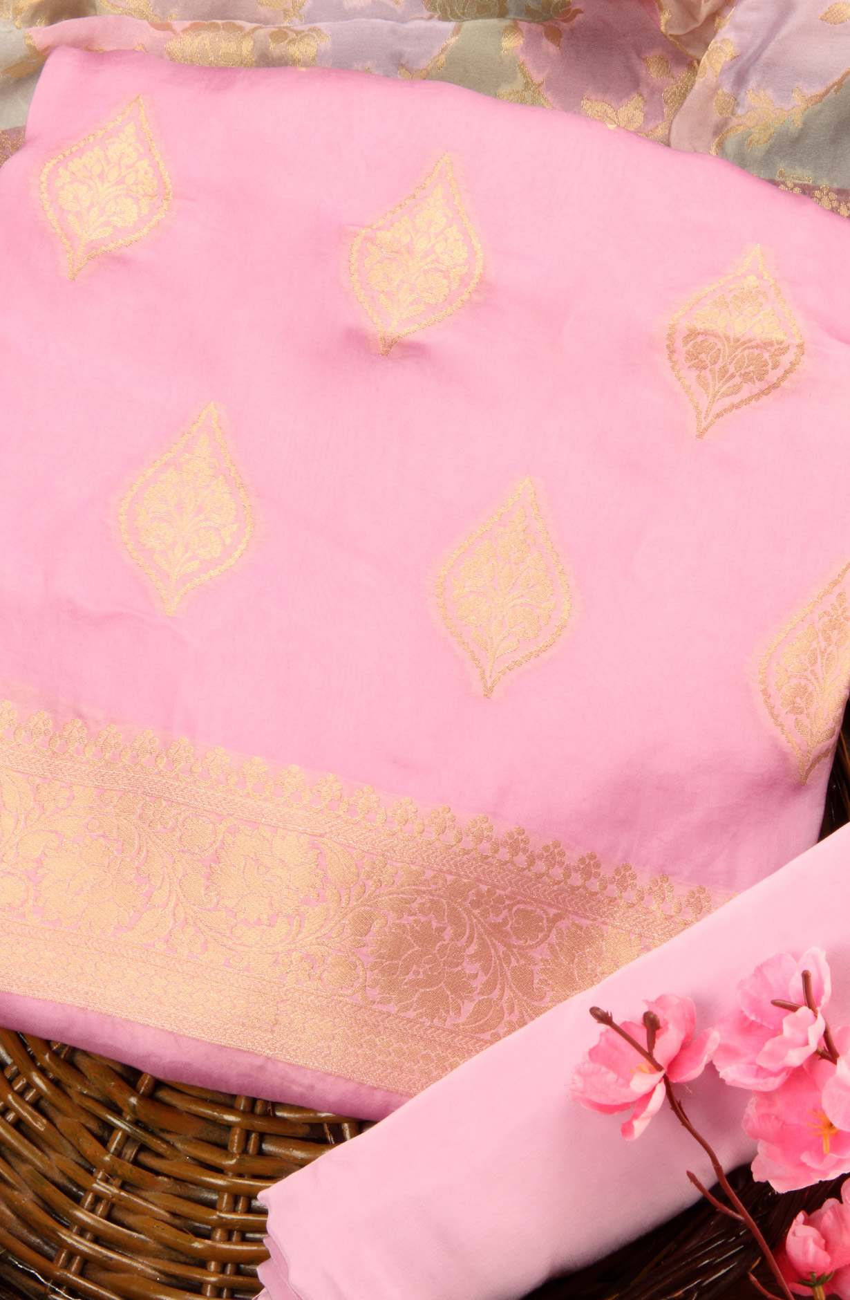 Baby Pink Organza Festive Wear Salwar Kameez with Dupatta - ORG31605