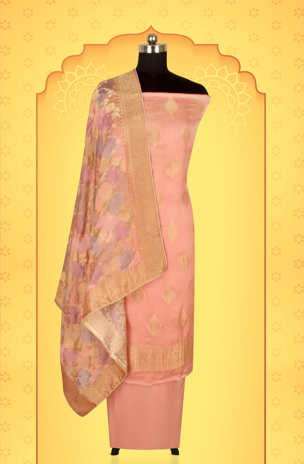 Peach Organza Festive Wear Salwar Suit with Dupatta - ORG31605B
