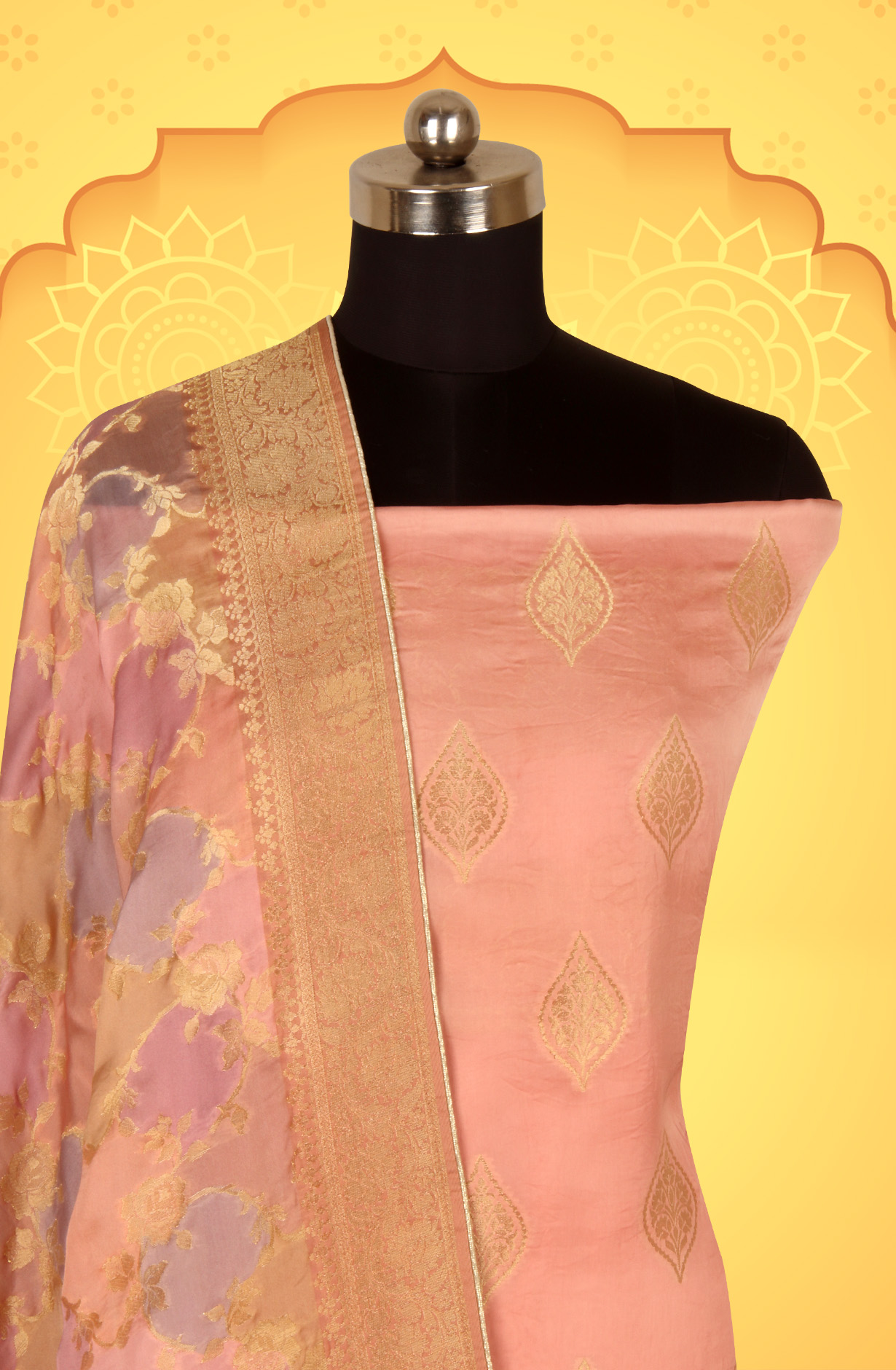 Peach Organza Festive Wear Salwar Suit with Dupatta - ORG31605B