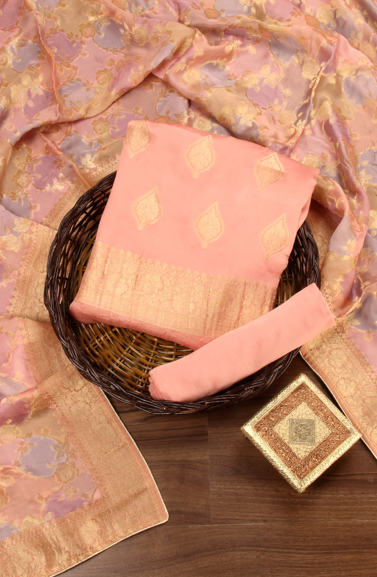 Peach Organza Festive Wear Salwar Suit with Dupatta - ORG31605B