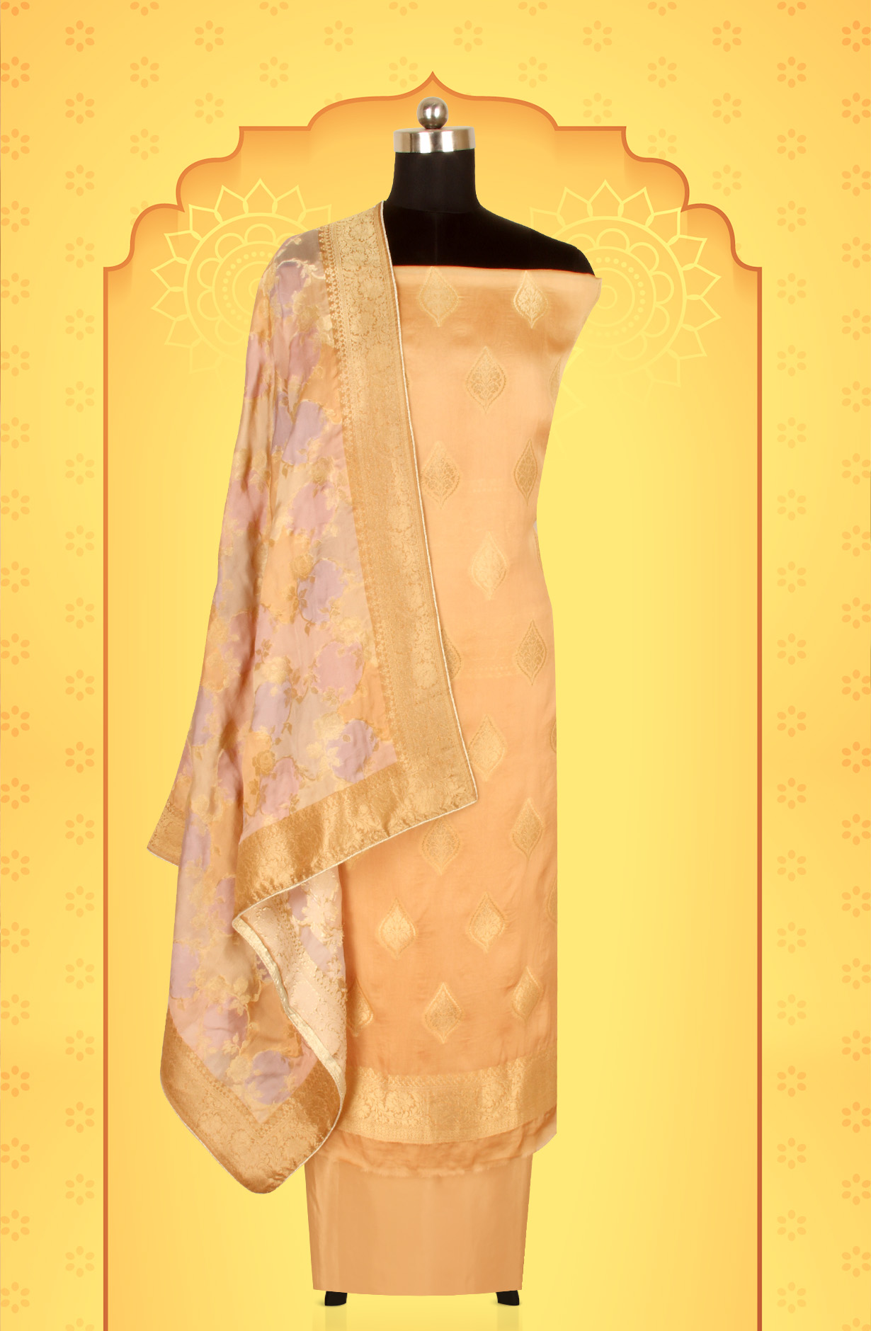 Fawn Organza Festive Wear Salwar Kameez with Dupatta - ORG31605C