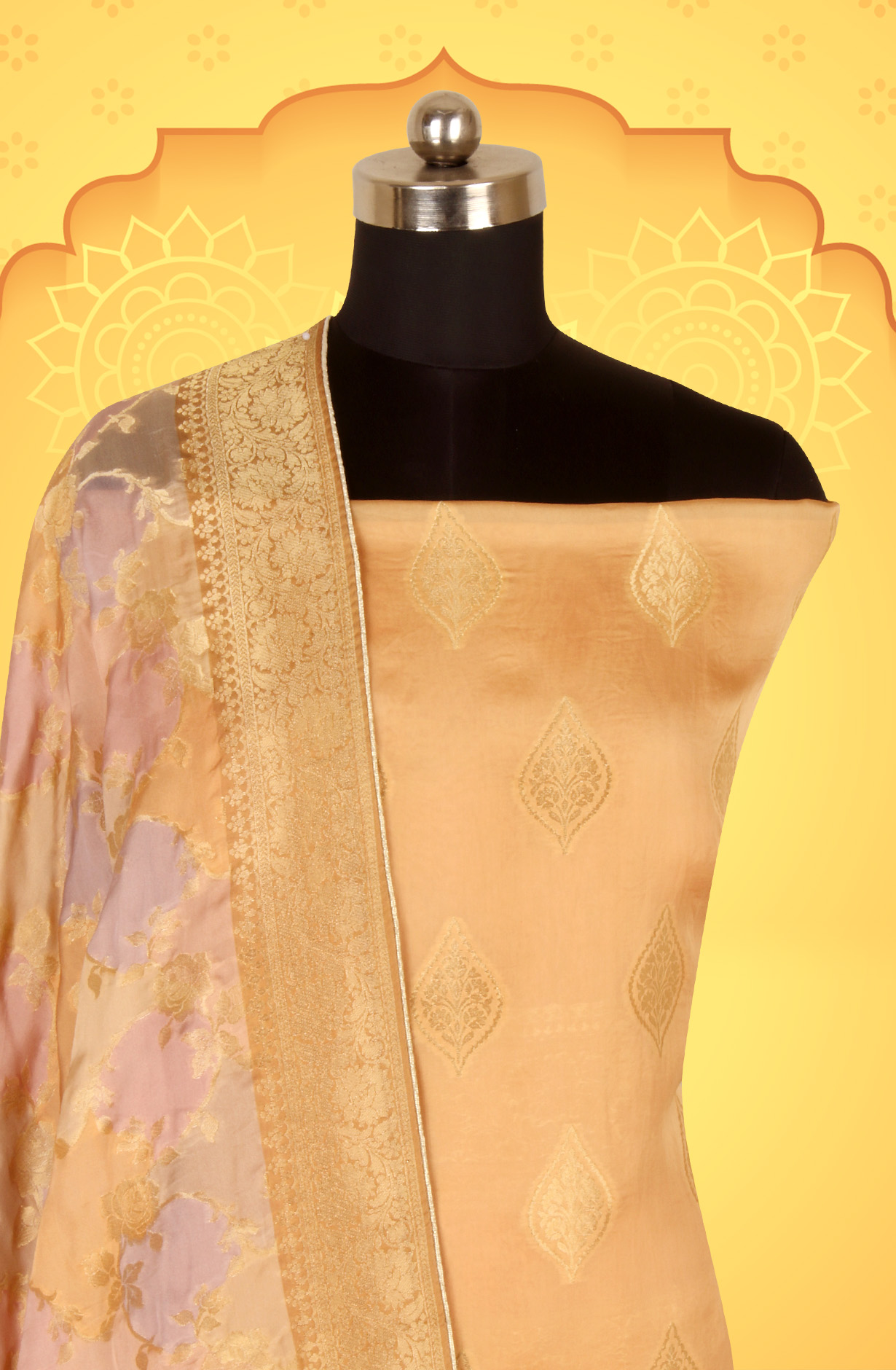 Fawn Organza Festive Wear Salwar Kameez with Dupatta - ORG31605C