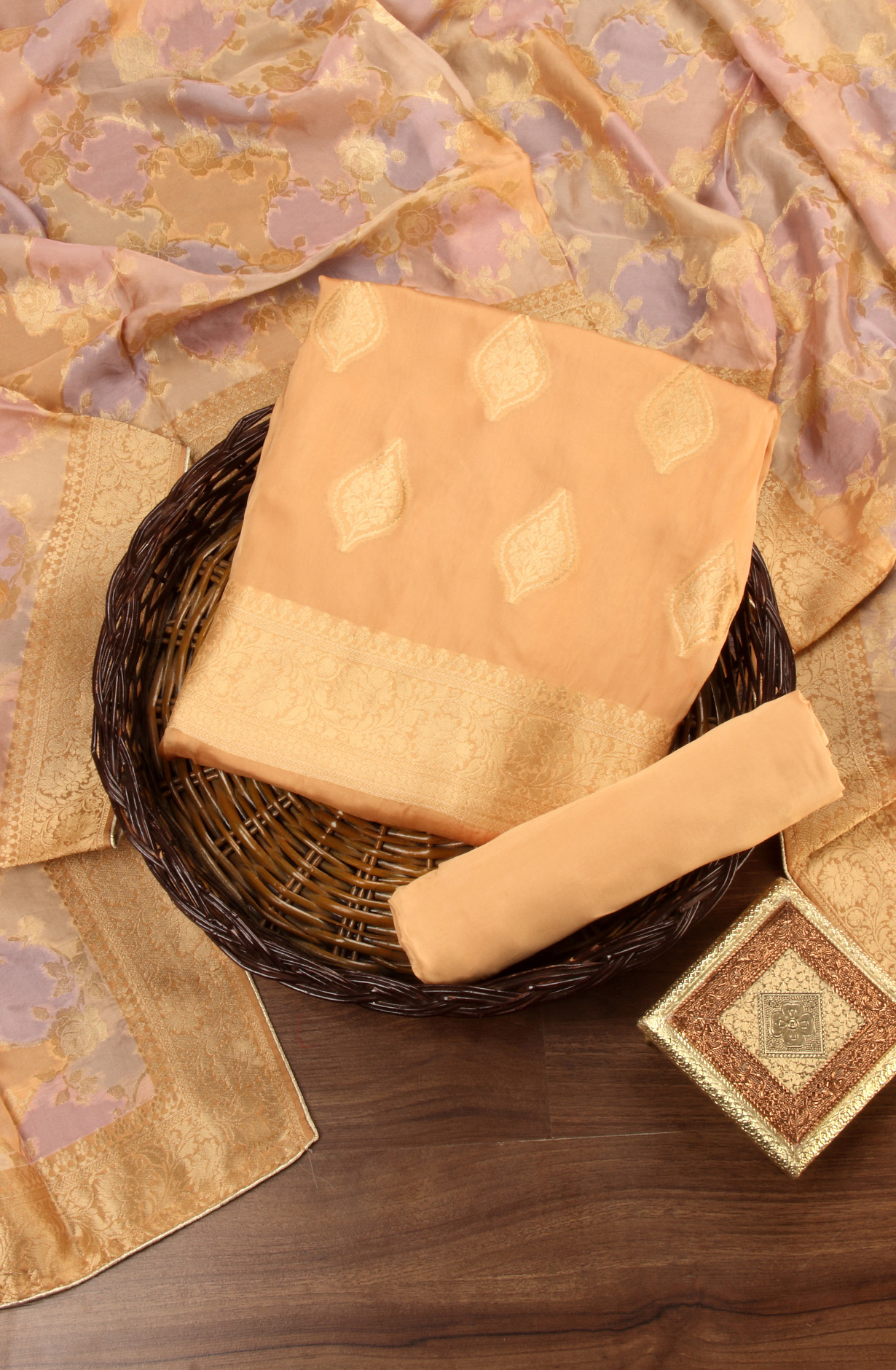 Fawn Organza Festive Wear Salwar Kameez with Dupatta - ORG31605C