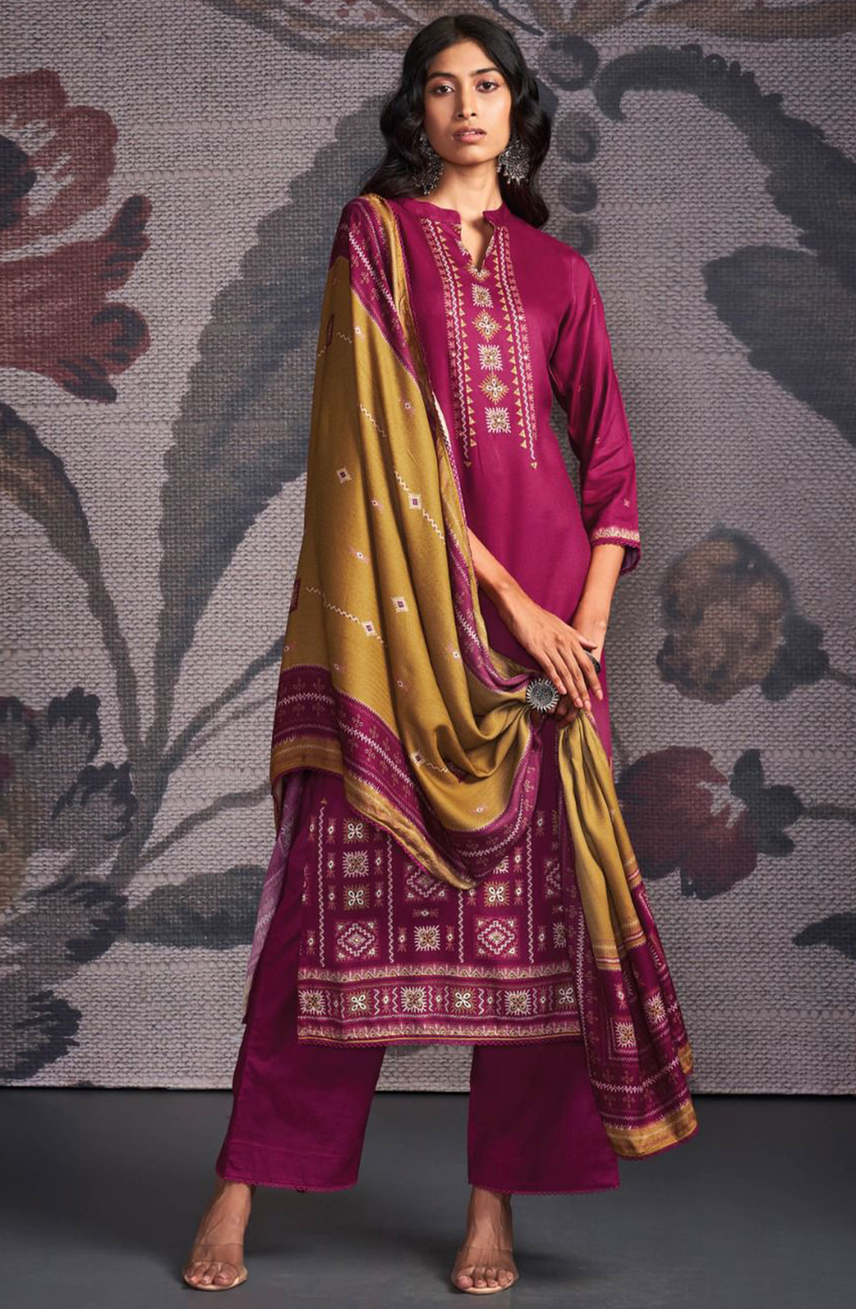 Rani Pure Pashmina with Dobby solid color work embroidery- ORNC2160
