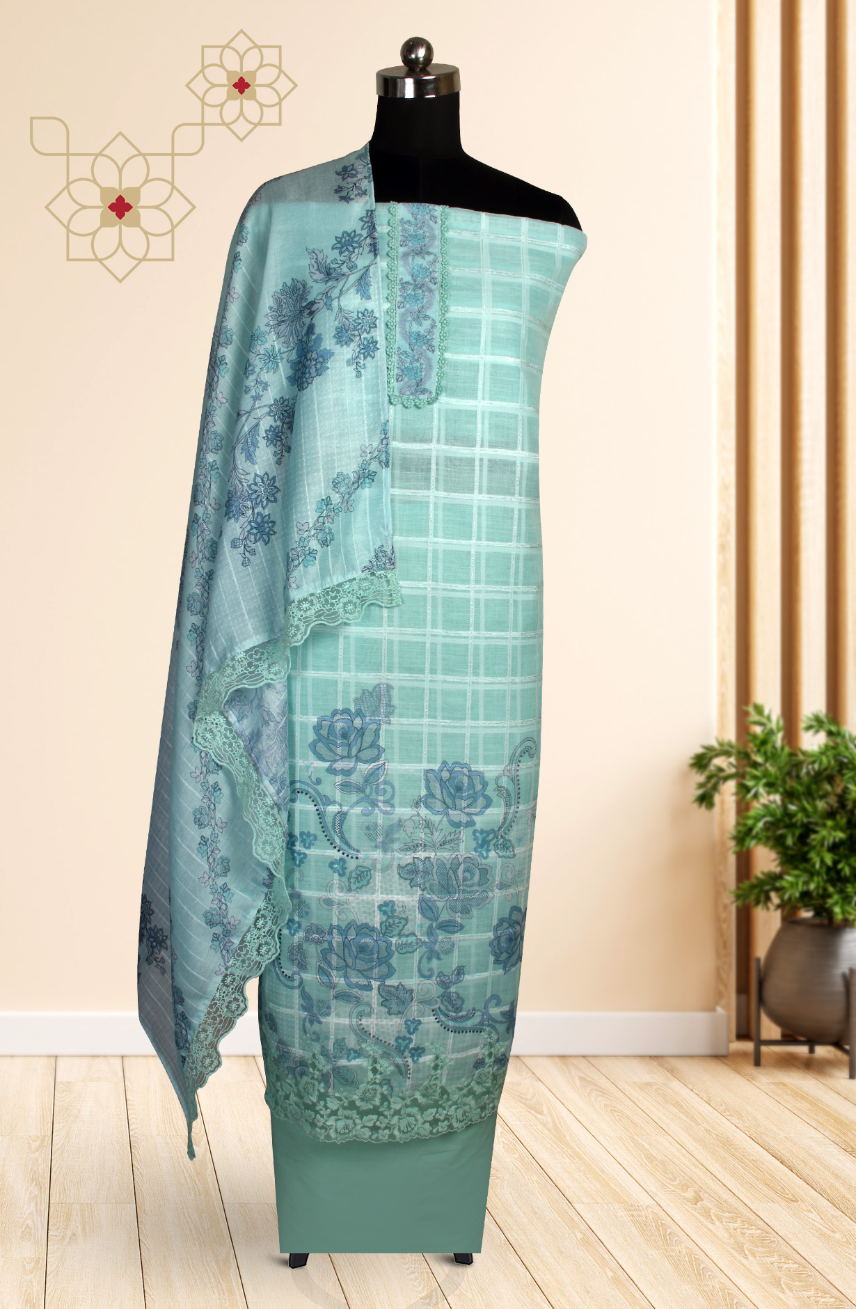 Sea Green Linen Exclusive Salwar Kameez with Dupatta - OSV1201