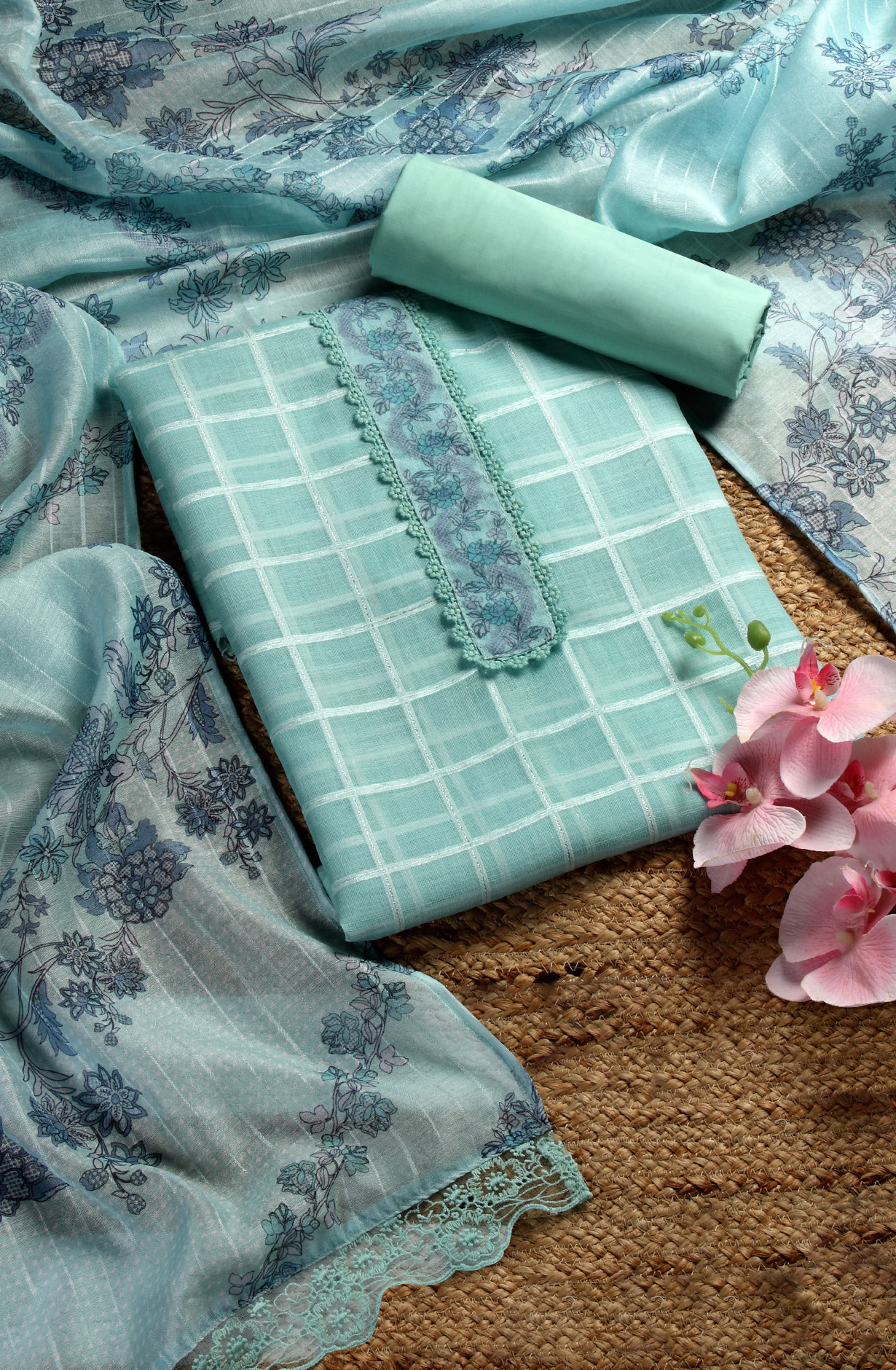 Sea Green Linen Exclusive Salwar Kameez with Dupatta - OSV1201