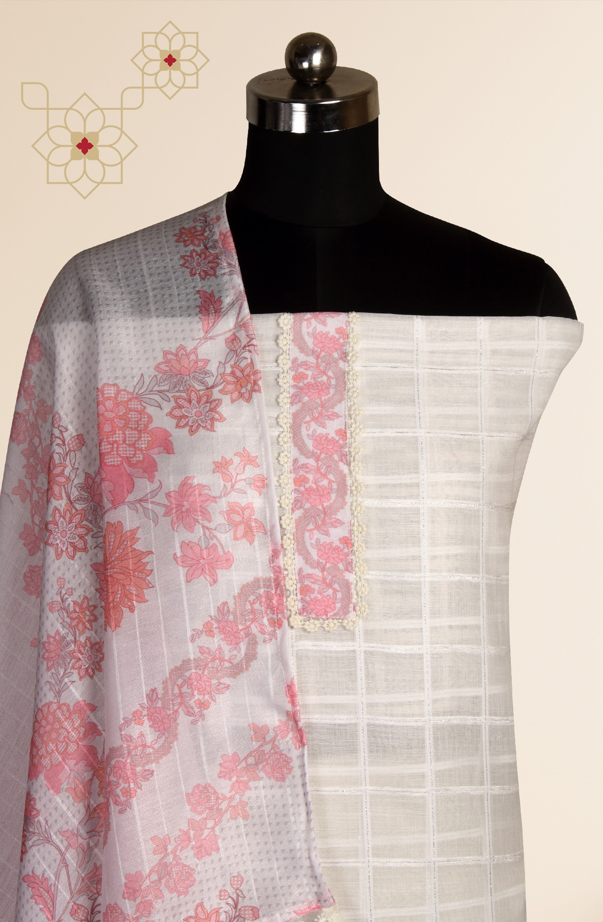 Cream and Pink Linen Exclusive Salwar Kameez with Dupatta - OSV1201A