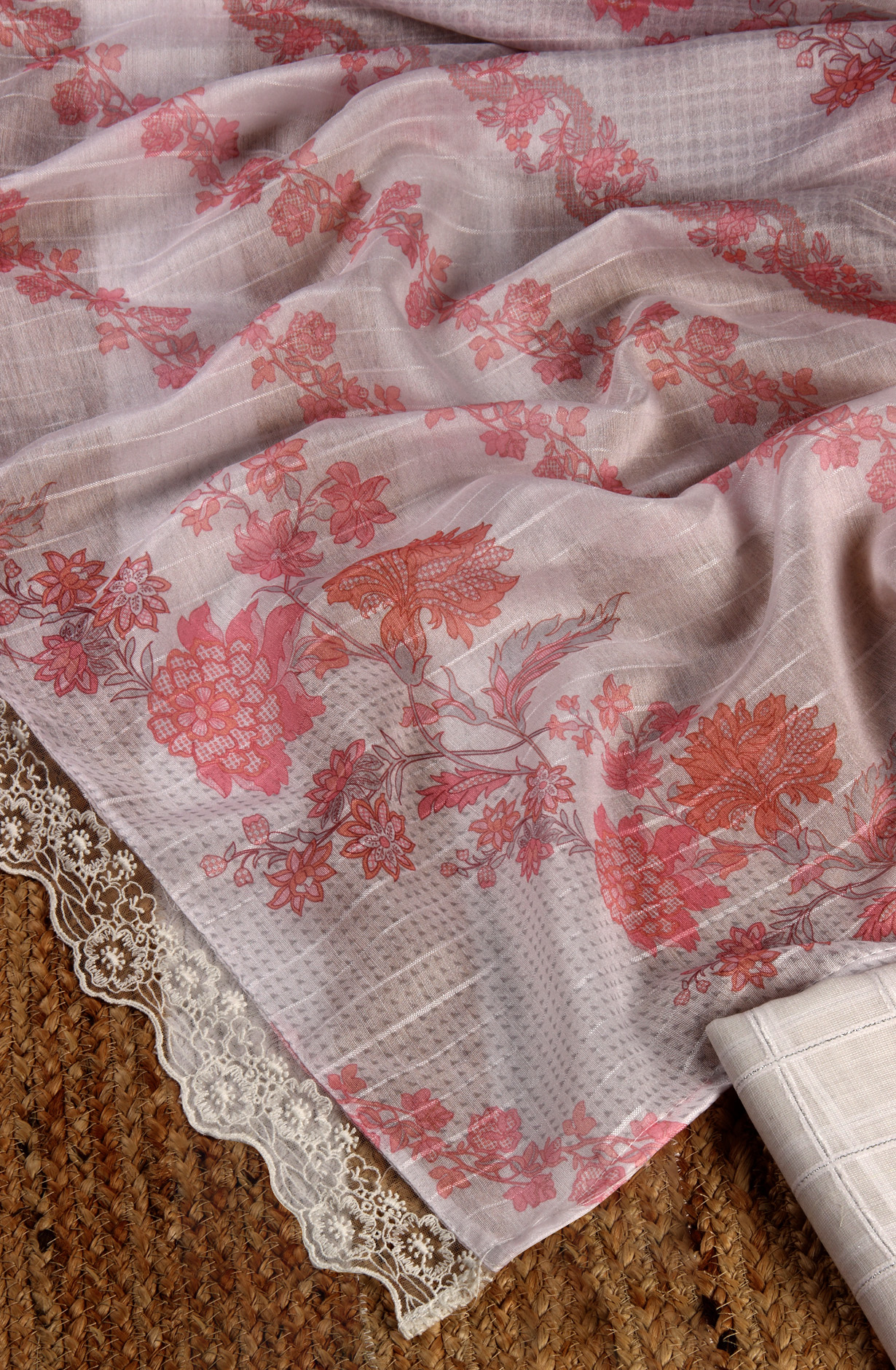 Cream and Pink Linen Exclusive Salwar Kameez with Dupatta - OSV1201A