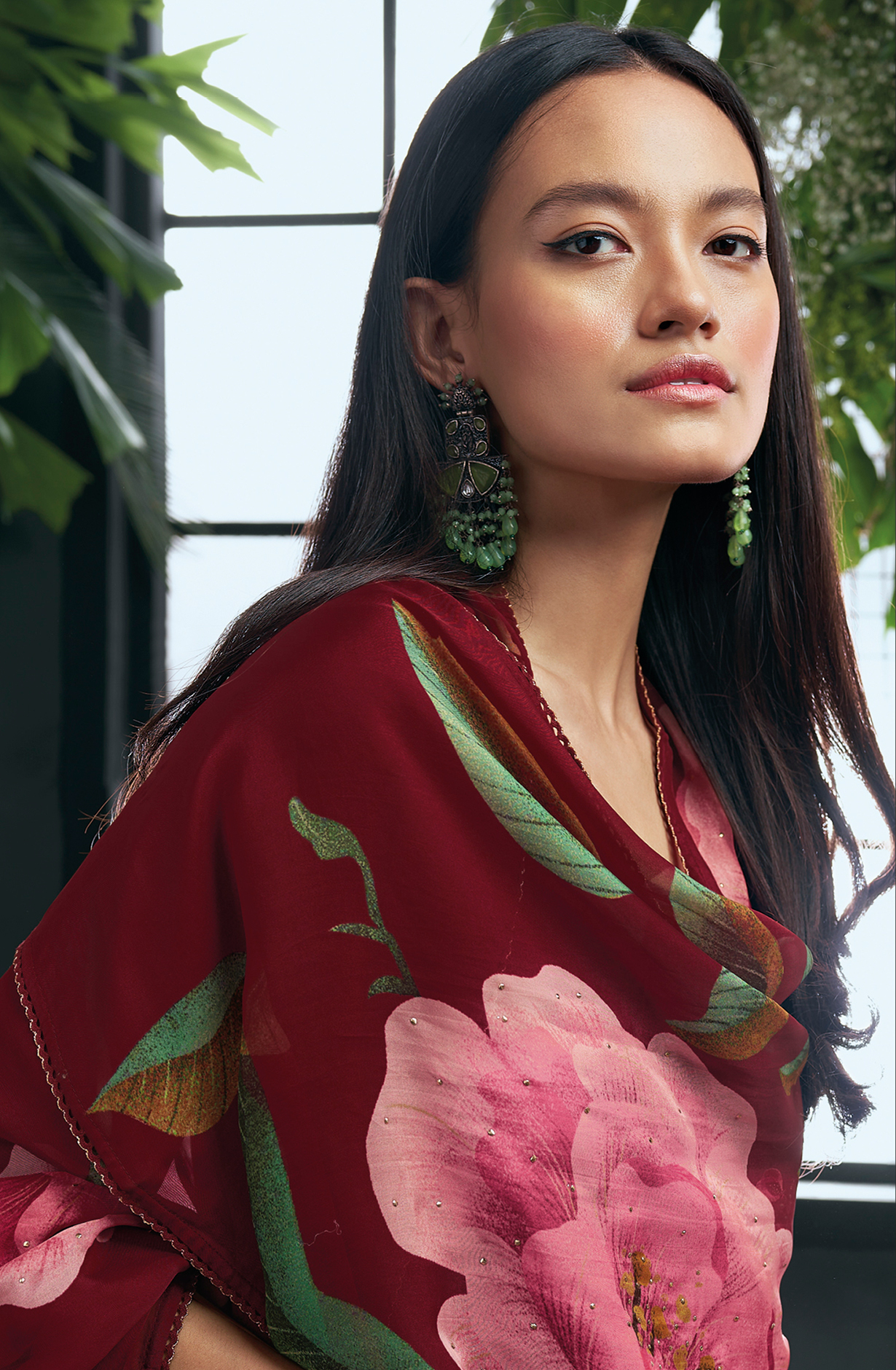 Maroon Russian Silk Beautiful Embroidered Suit with Organza Dupatta - OWDC1595