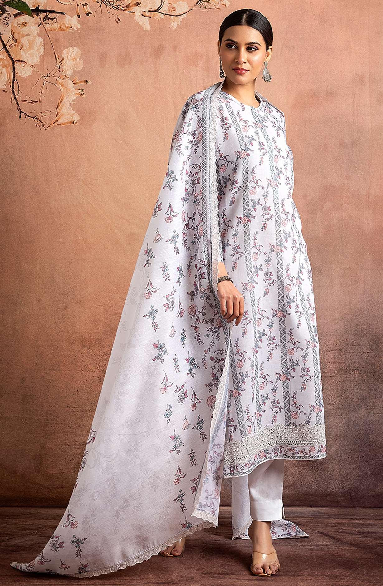 Grey Linen Unstitched Salwar Suit with Trendy Dupatta - PAL2202A