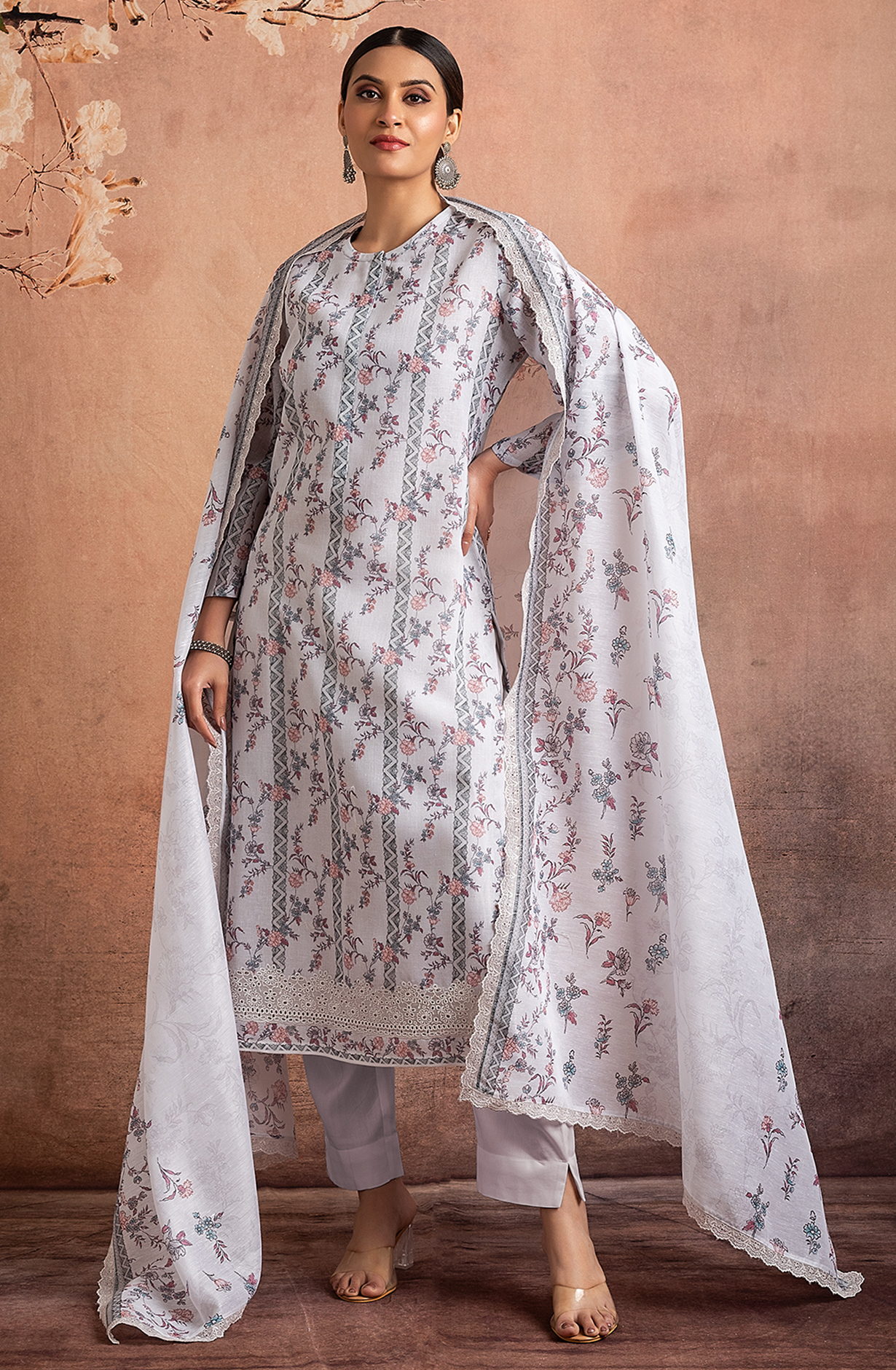 Grey Linen Unstitched Salwar Suit with Trendy Dupatta - PAL2202A