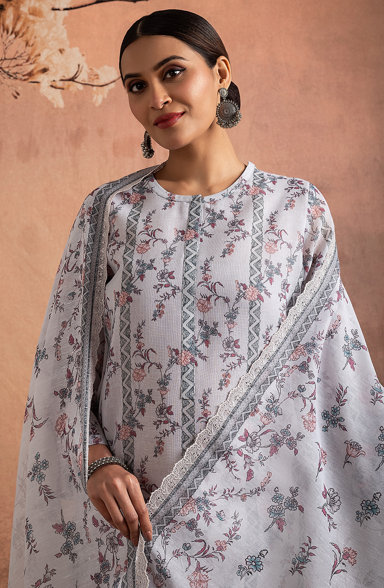 Grey Linen Unstitched Salwar Suit with Trendy Dupatta - PAL2202A