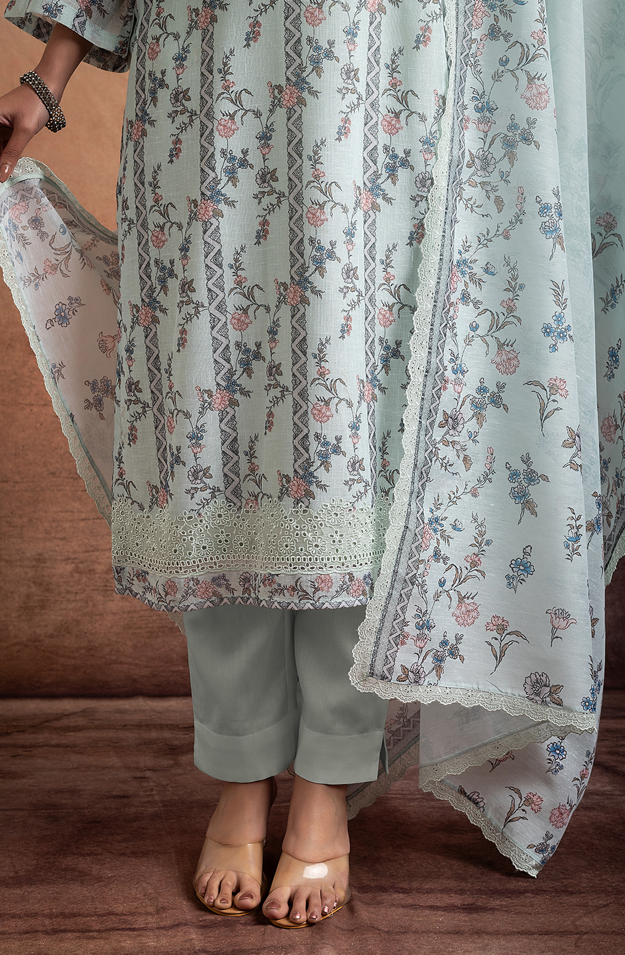 Sea Green Linen Unstitched Salwar Suit with Trendy Dupatta - PAL2202B