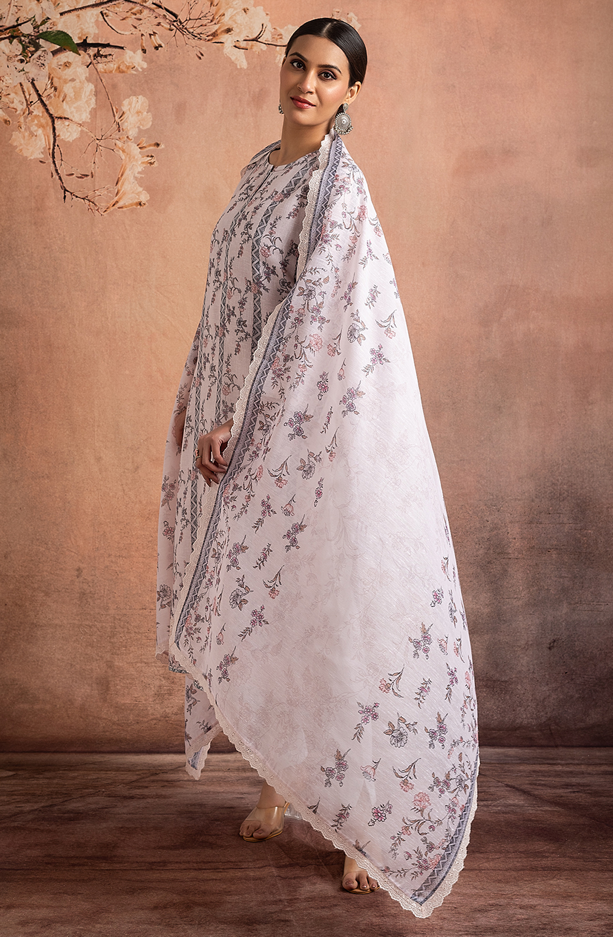 Peach Linen Unstitched Salwar Suit with Trendy Dupatta - PAL2202C