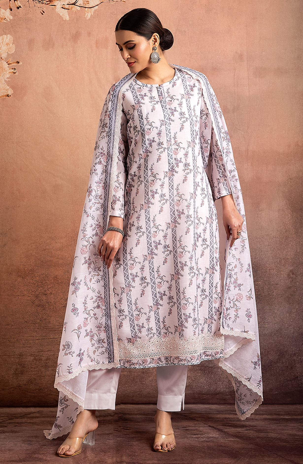 Peach Linen Unstitched Salwar Suit with Trendy Dupatta - PAL2202C