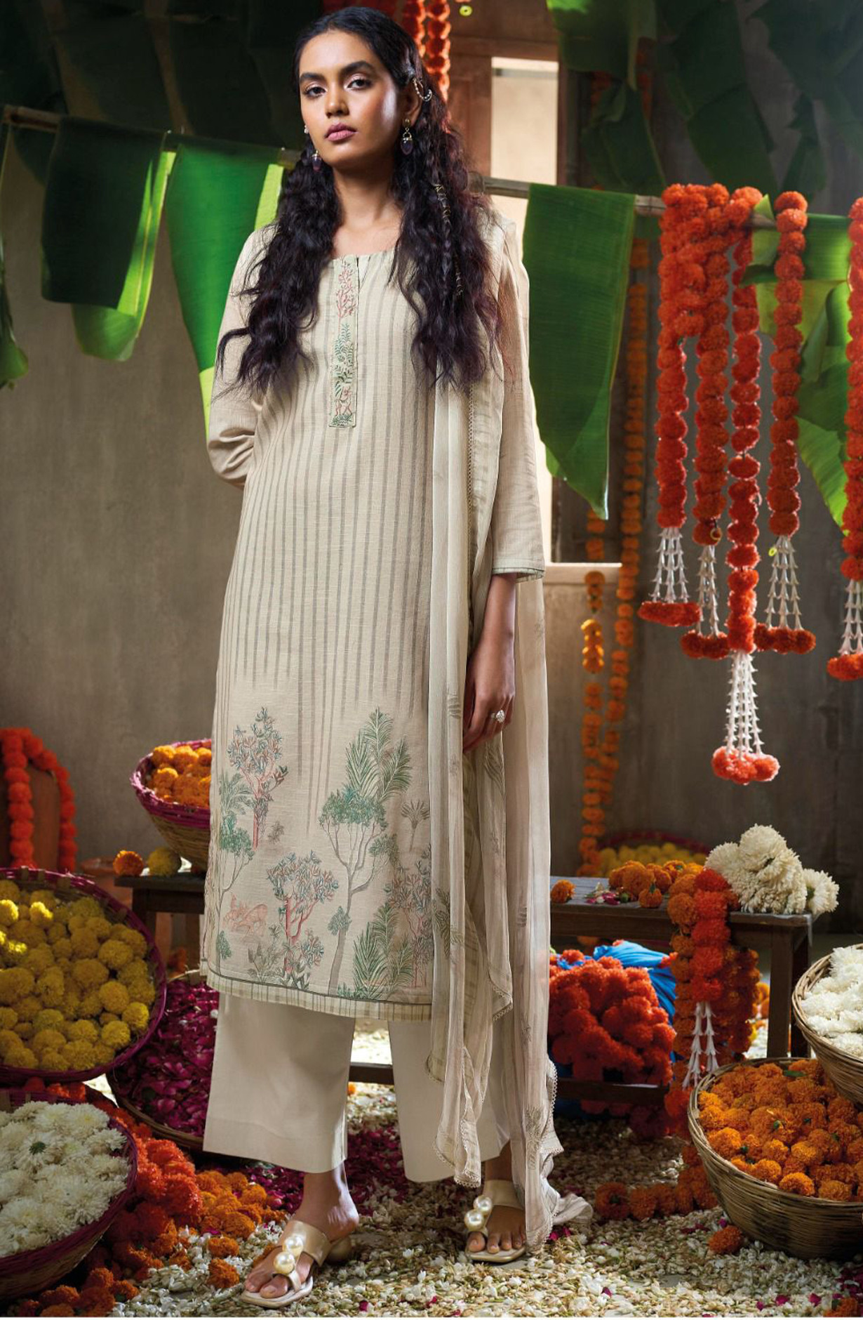 Grey Linen Suit Set with Dupatta - PAPC2237