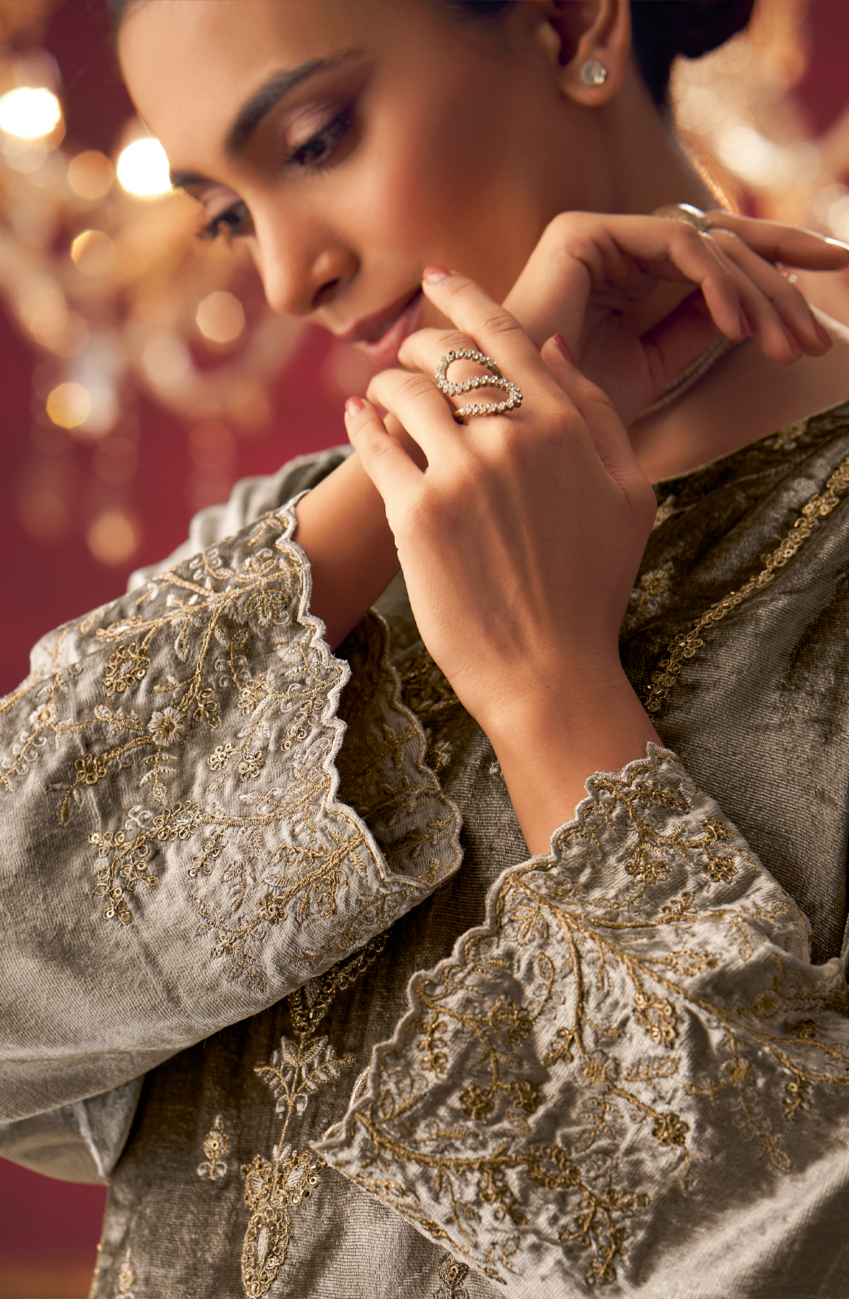 Grey Designer Velvet Suit with Zari Sequence Work Embroidery - PARI493