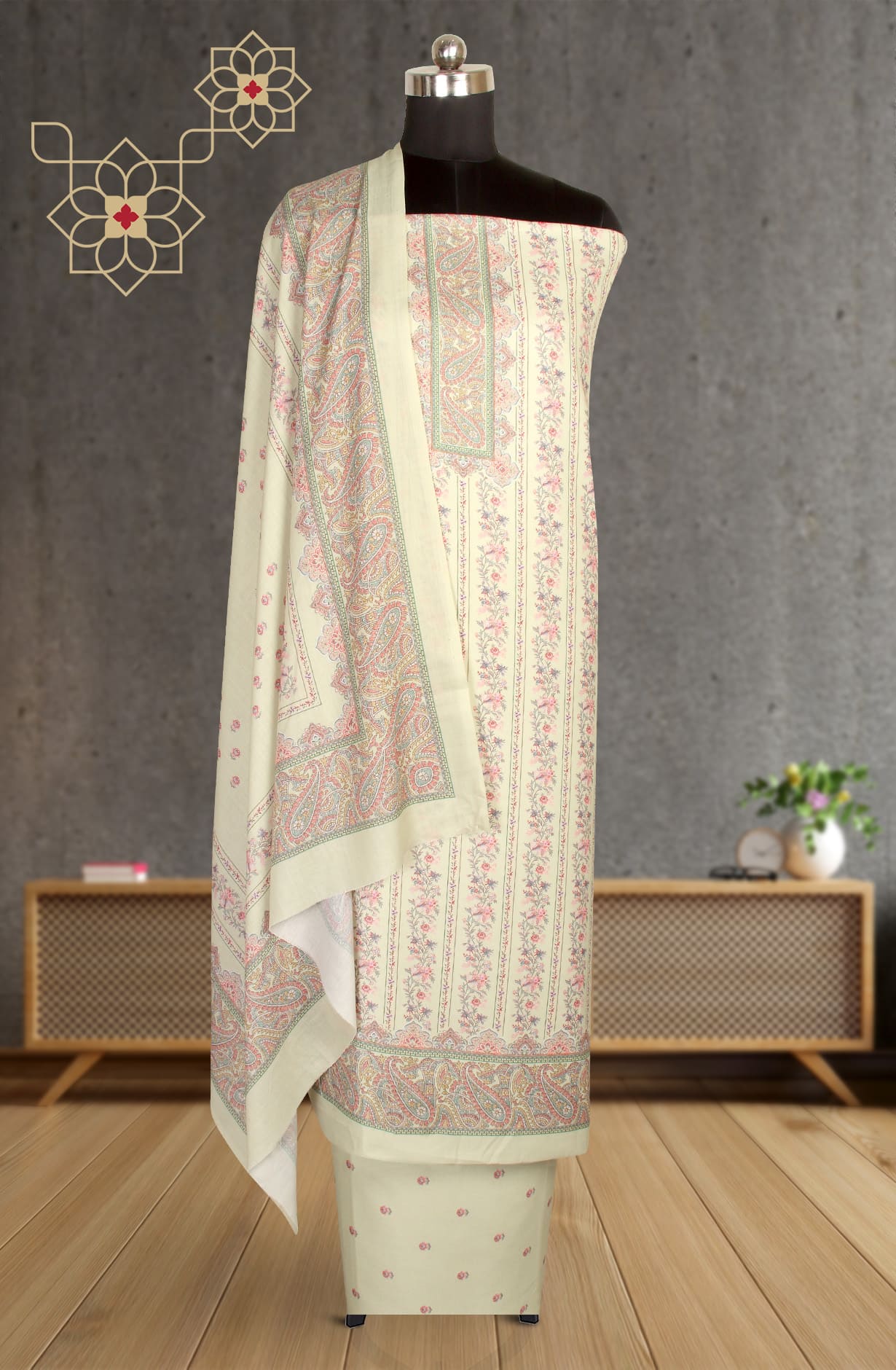 Parrot Green Spun Winterwear Printed Unstitched Salwar Kameez - NAR1208C