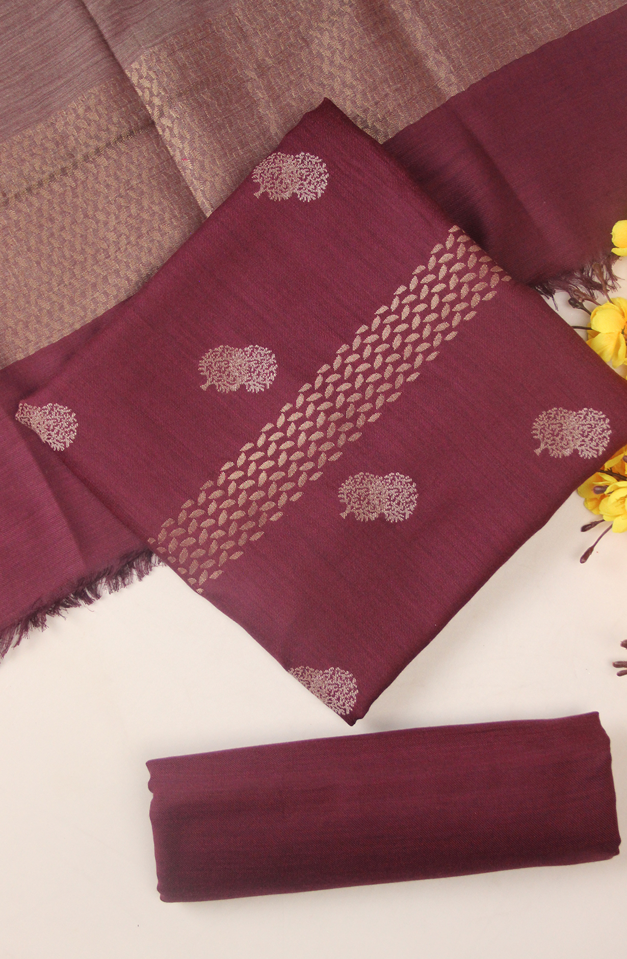 Wine Pashmina Winter Wear Suit Set  - PAS1201A