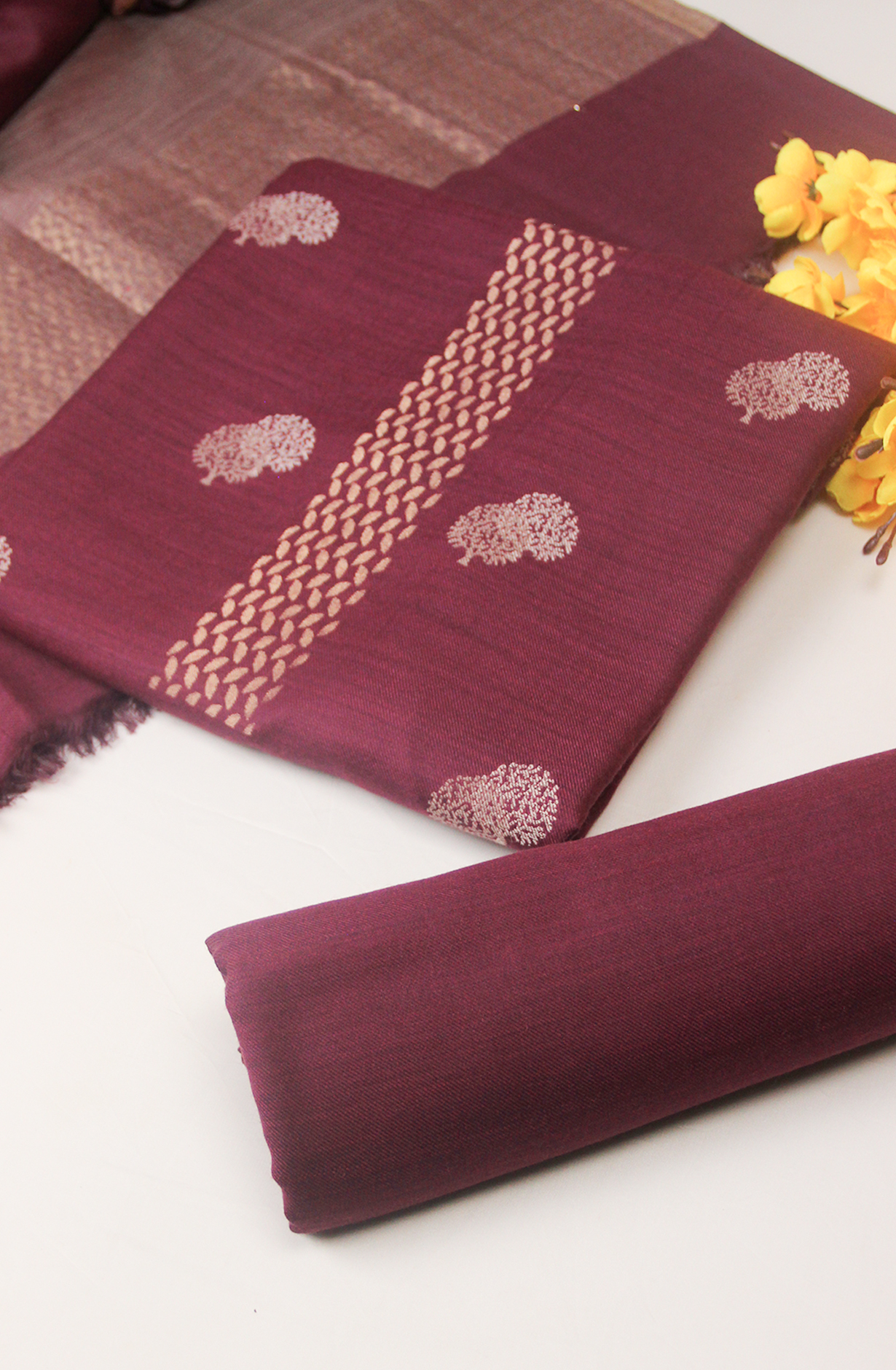 Wine Pashmina Winter Wear Suit Set  - PAS1201A