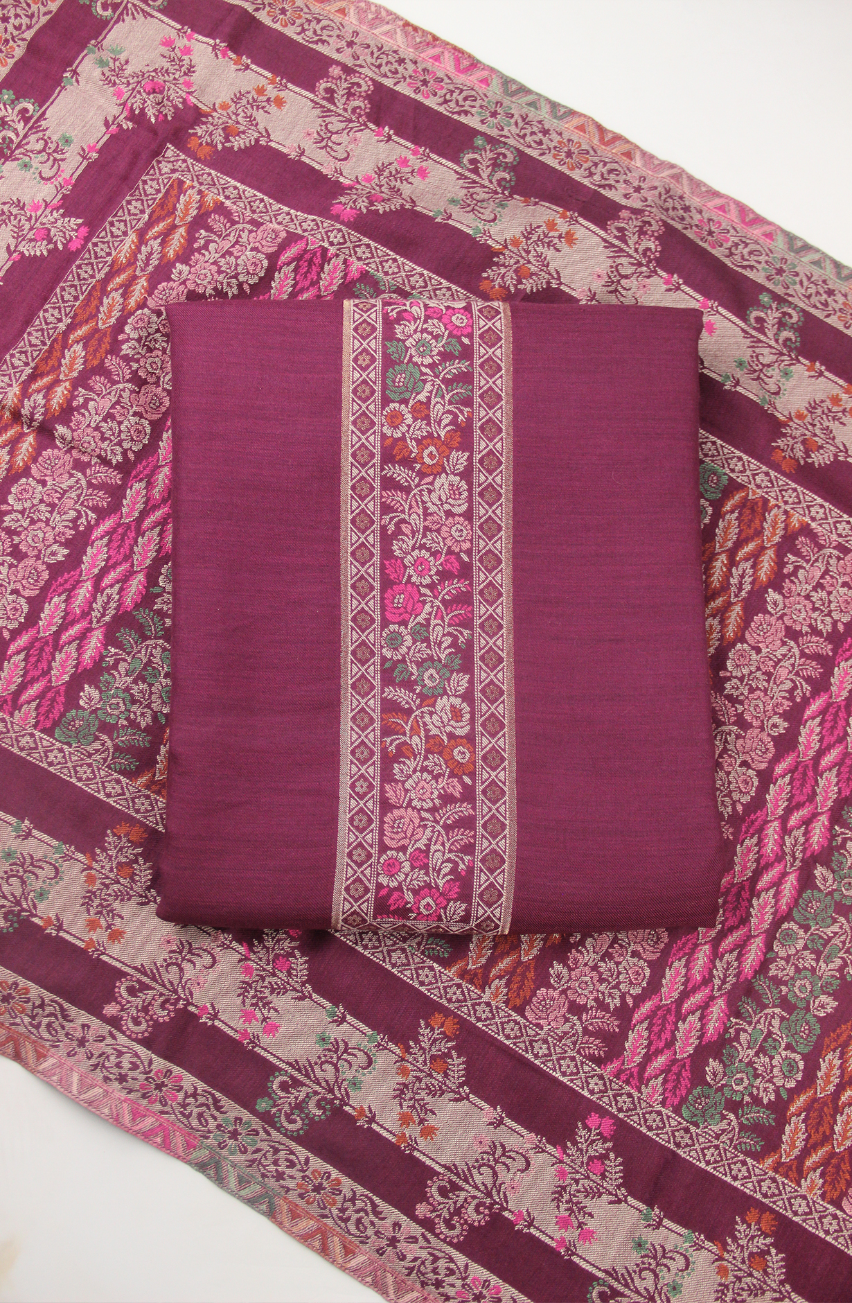 Pure Woolen Pashmina Jacquard Salwaar Kameez with Pashmina Shawl- PAS2023D