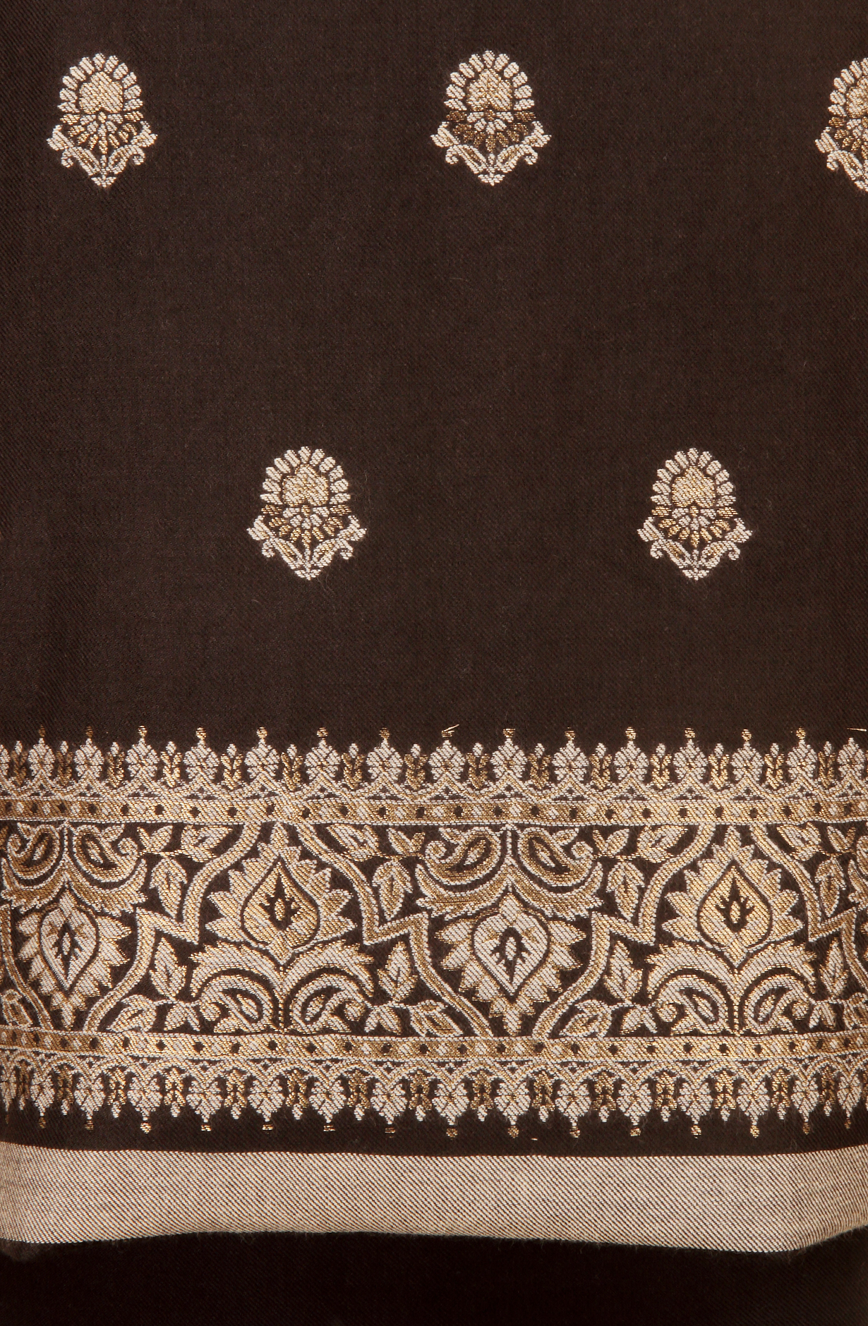 Black Pure Pashmina Unstitched Salwar Kameez with Stole Dupatta - PAS2027B