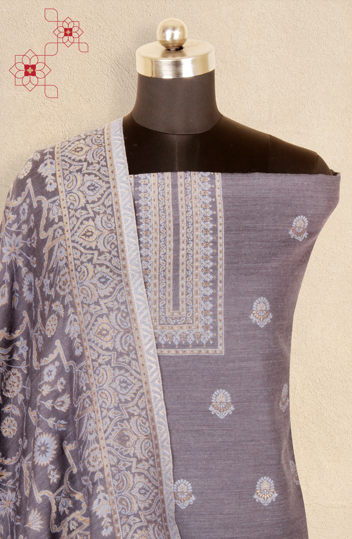 Pastel Blue Pure Pashmina Unstitched Salwar Kameez with Stole Dupatta - PAS2027C