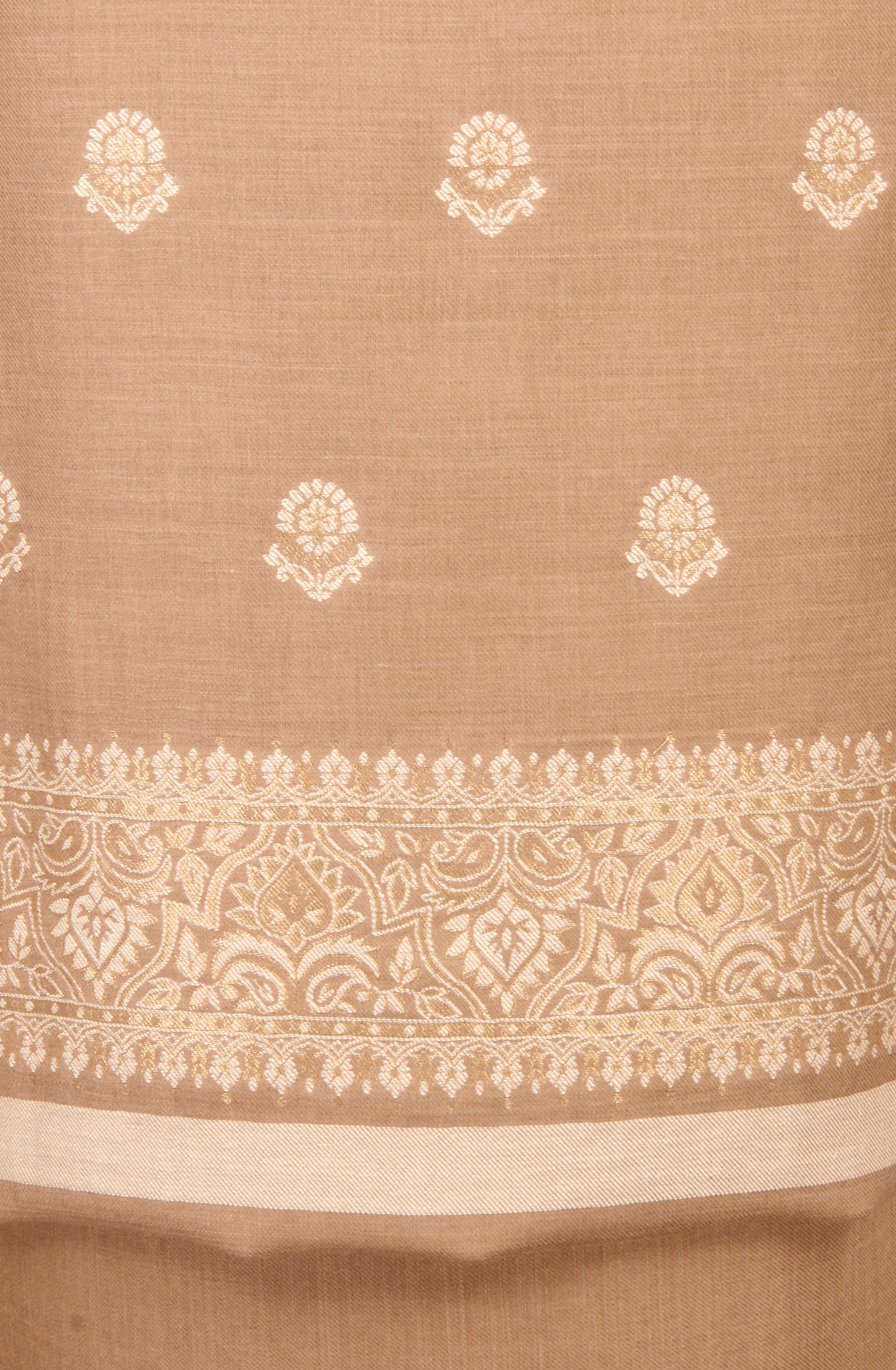 Beige Pure Pashmina Unstitched Salwar Kameez with Stole Dupatta - PAS2027D