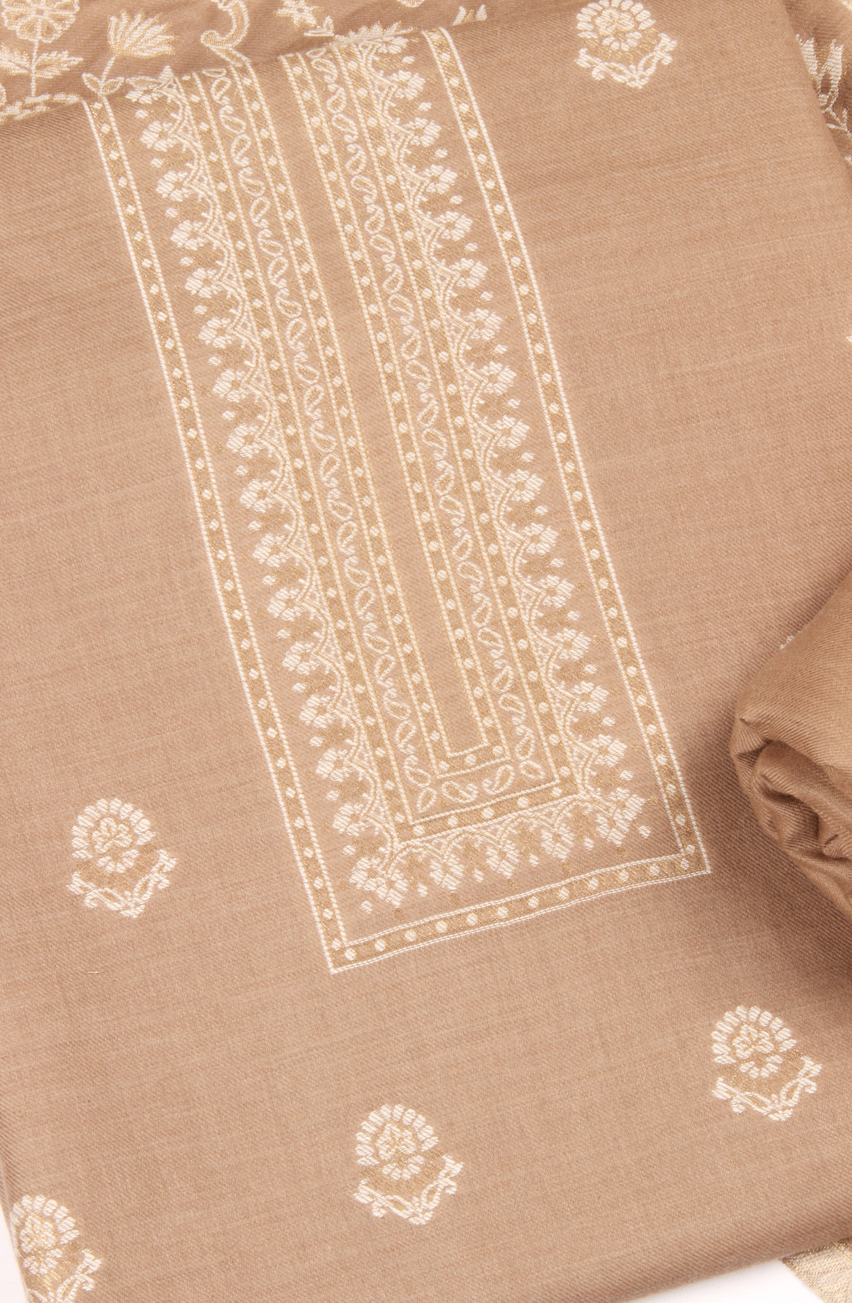 Beige Pure Pashmina Unstitched Salwar Kameez with Stole Dupatta - PAS2027D