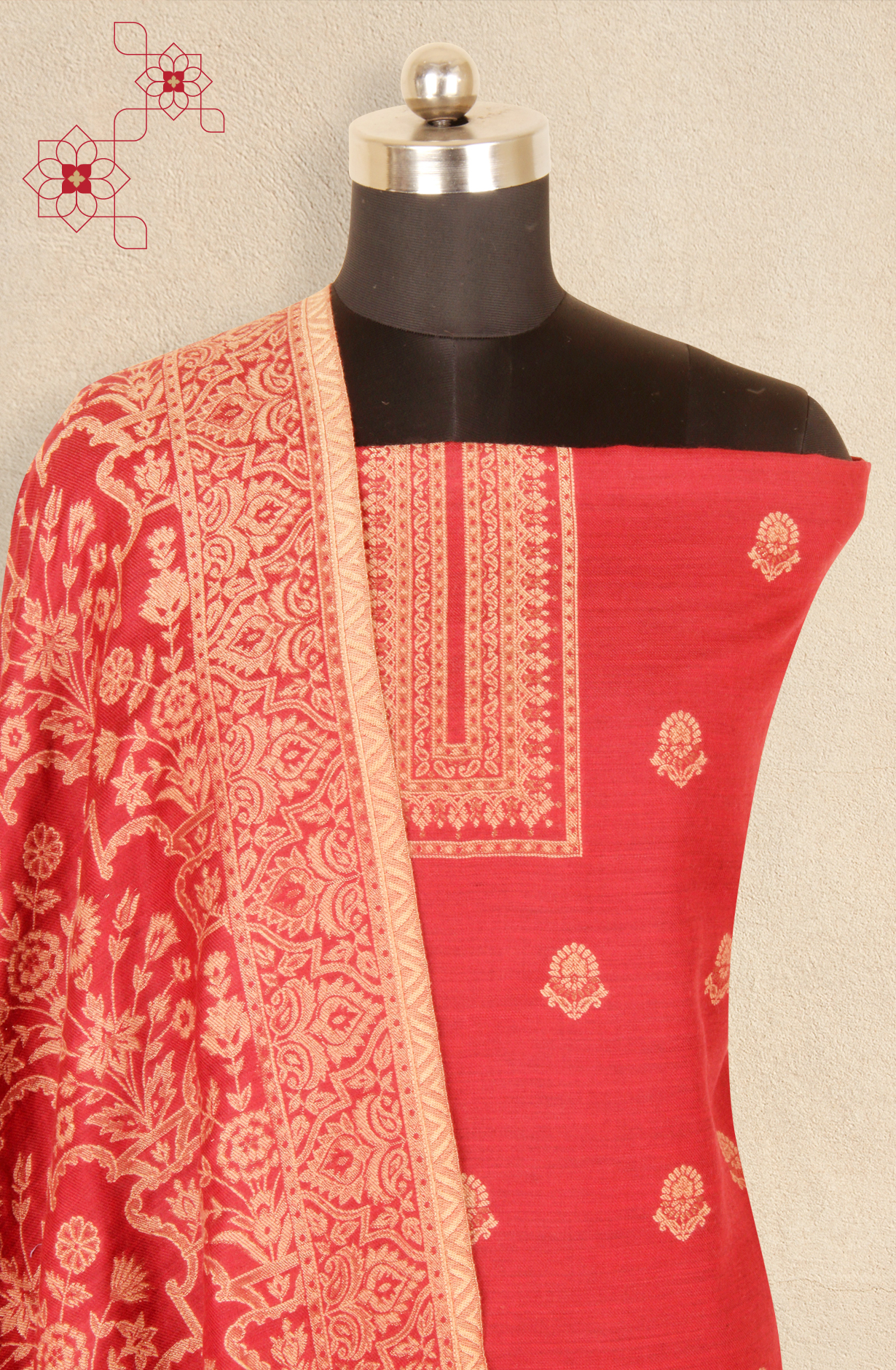 Maroon Pure Pashmina Unstitched Salwar Kameez with Stole Dupatta - PAS2027E