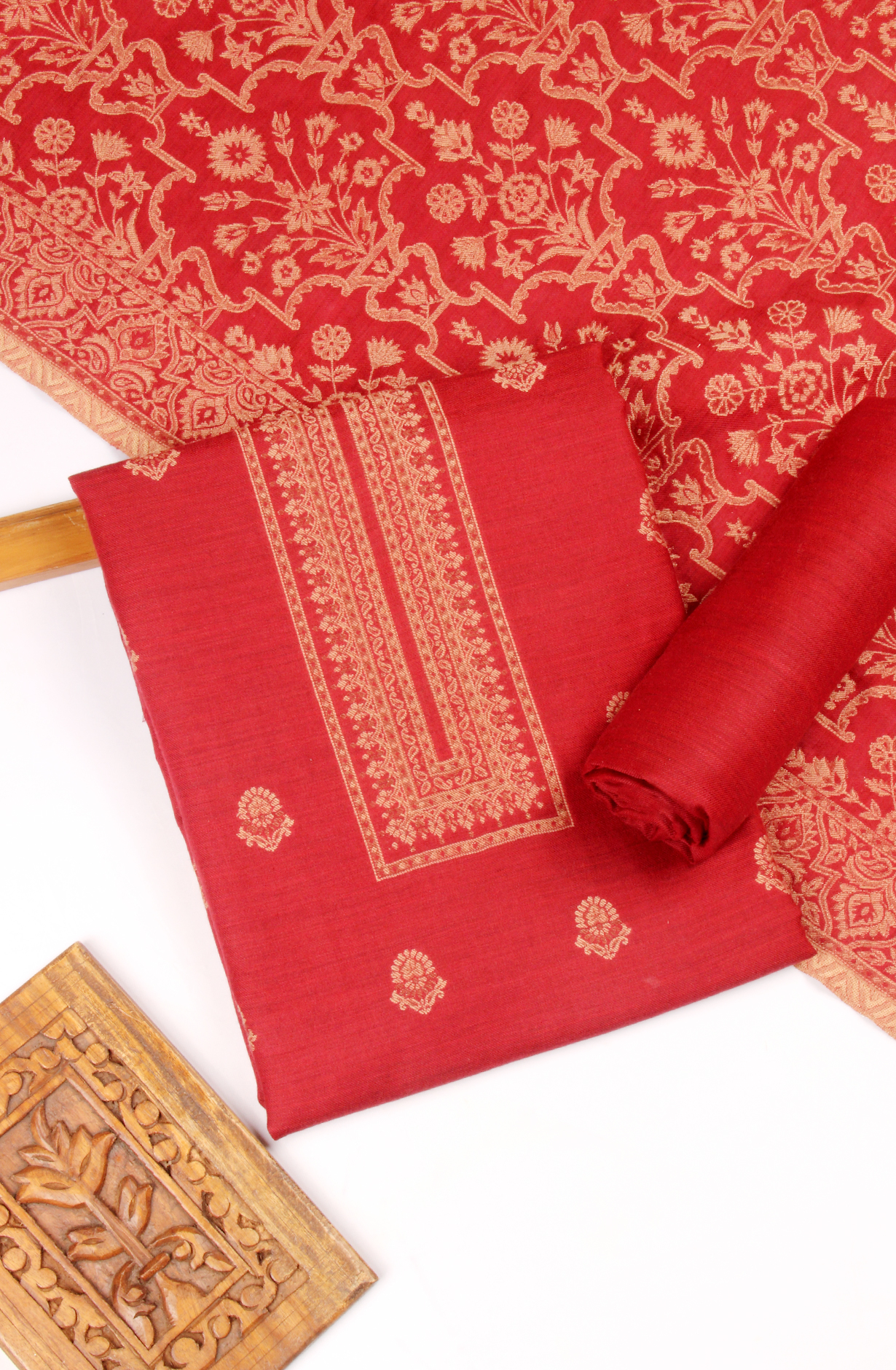 Maroon Pure Pashmina Unstitched Salwar Kameez with Stole Dupatta - PAS2027E