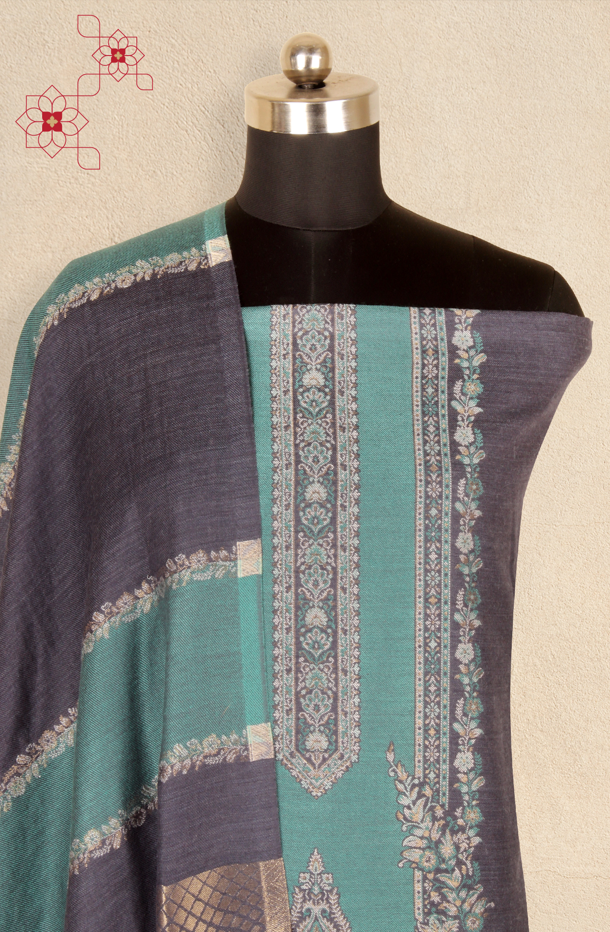 Pastel Blue Pure Pashmina Unstitched Salwar Kameez with Stole Dupatta - PAS2028C