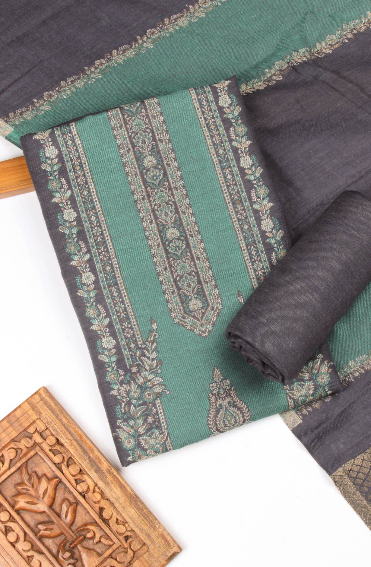 Pastel Blue Pure Pashmina Unstitched Salwar Kameez with Stole Dupatta - PAS2028C