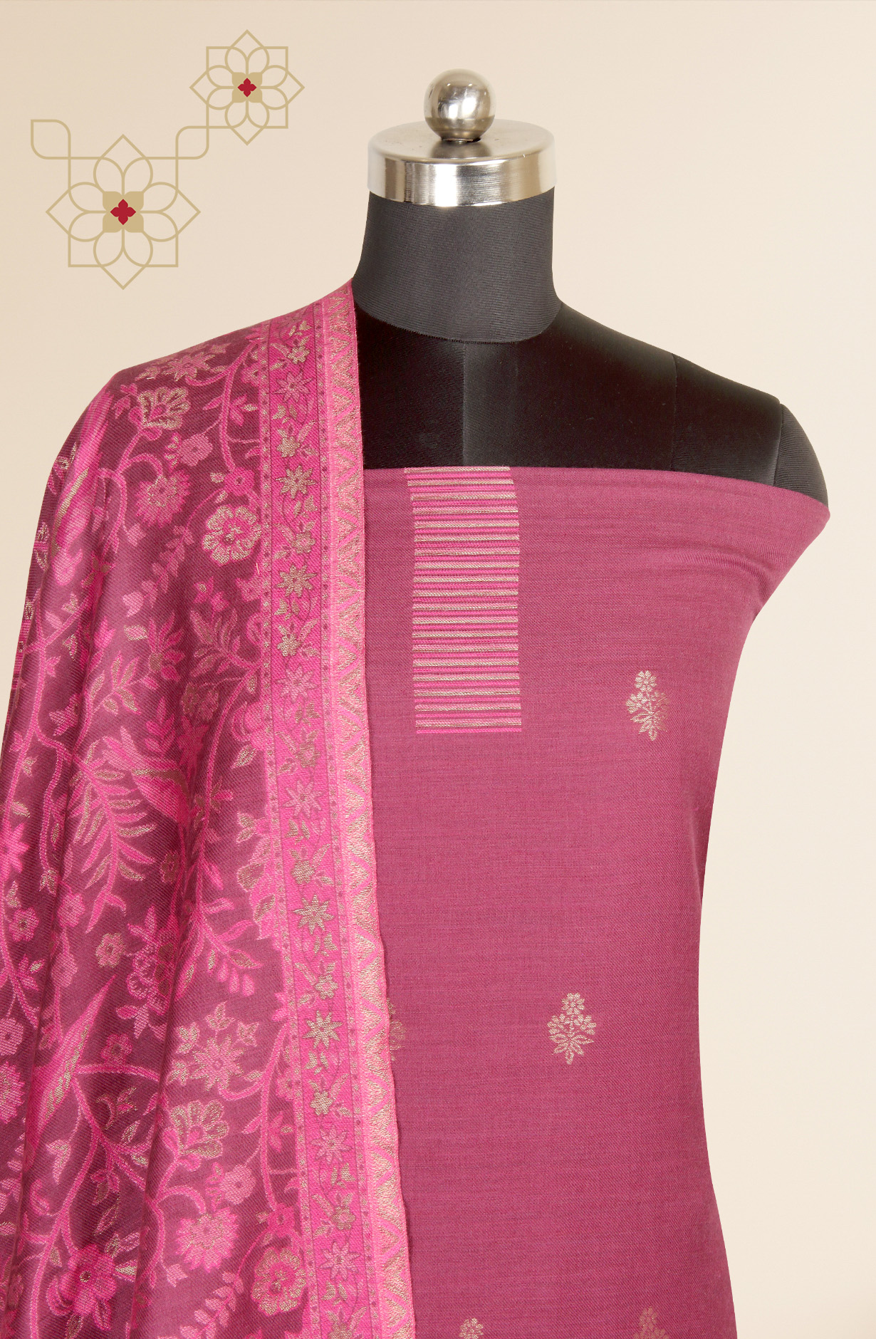 Magenta Pure Pashmina Unstitched Salwar Kameez with Stole Dupatta - PAS2029D