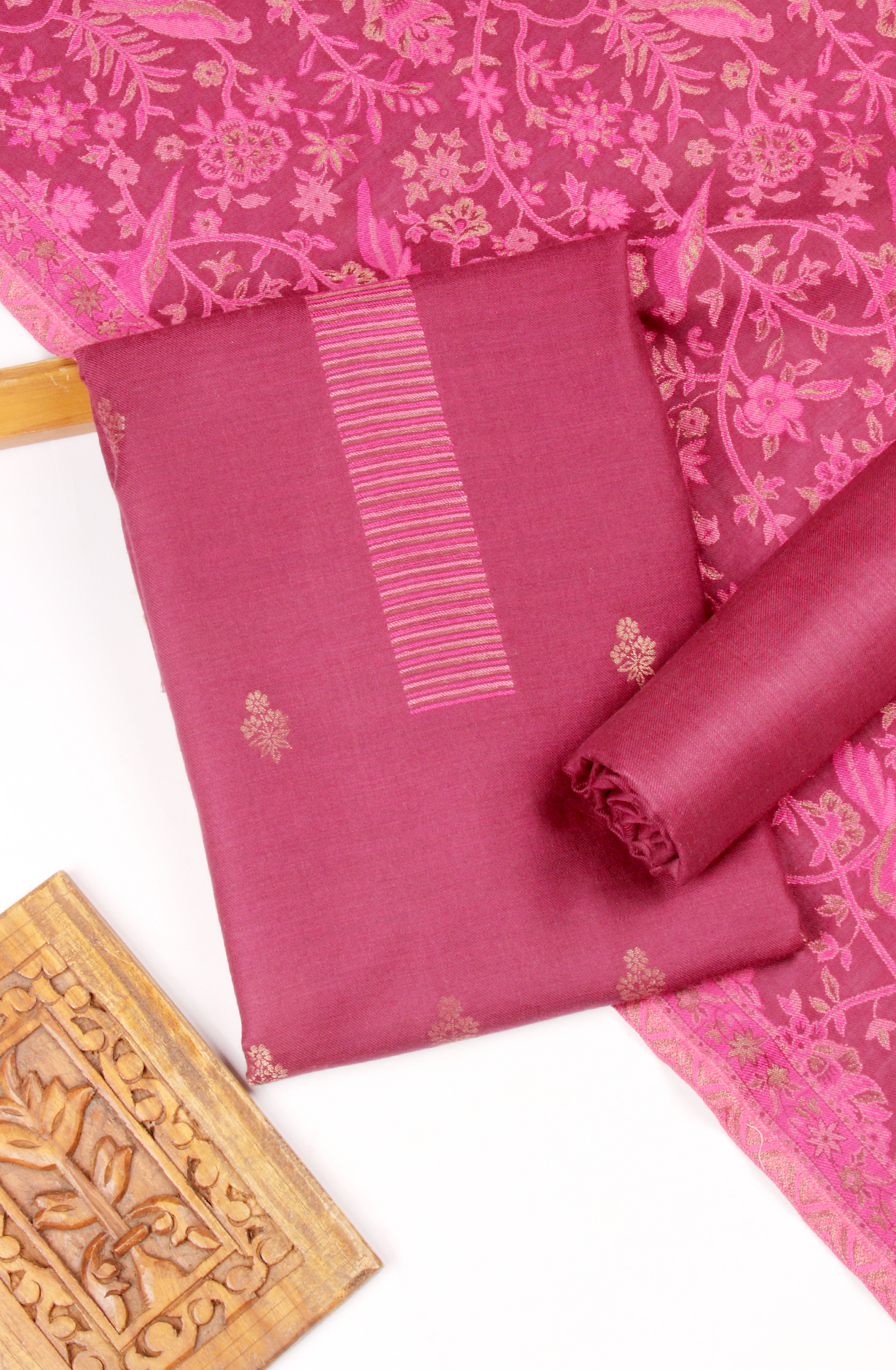 Magenta Pure Pashmina Unstitched Salwar Kameez with Stole Dupatta - PAS2029D