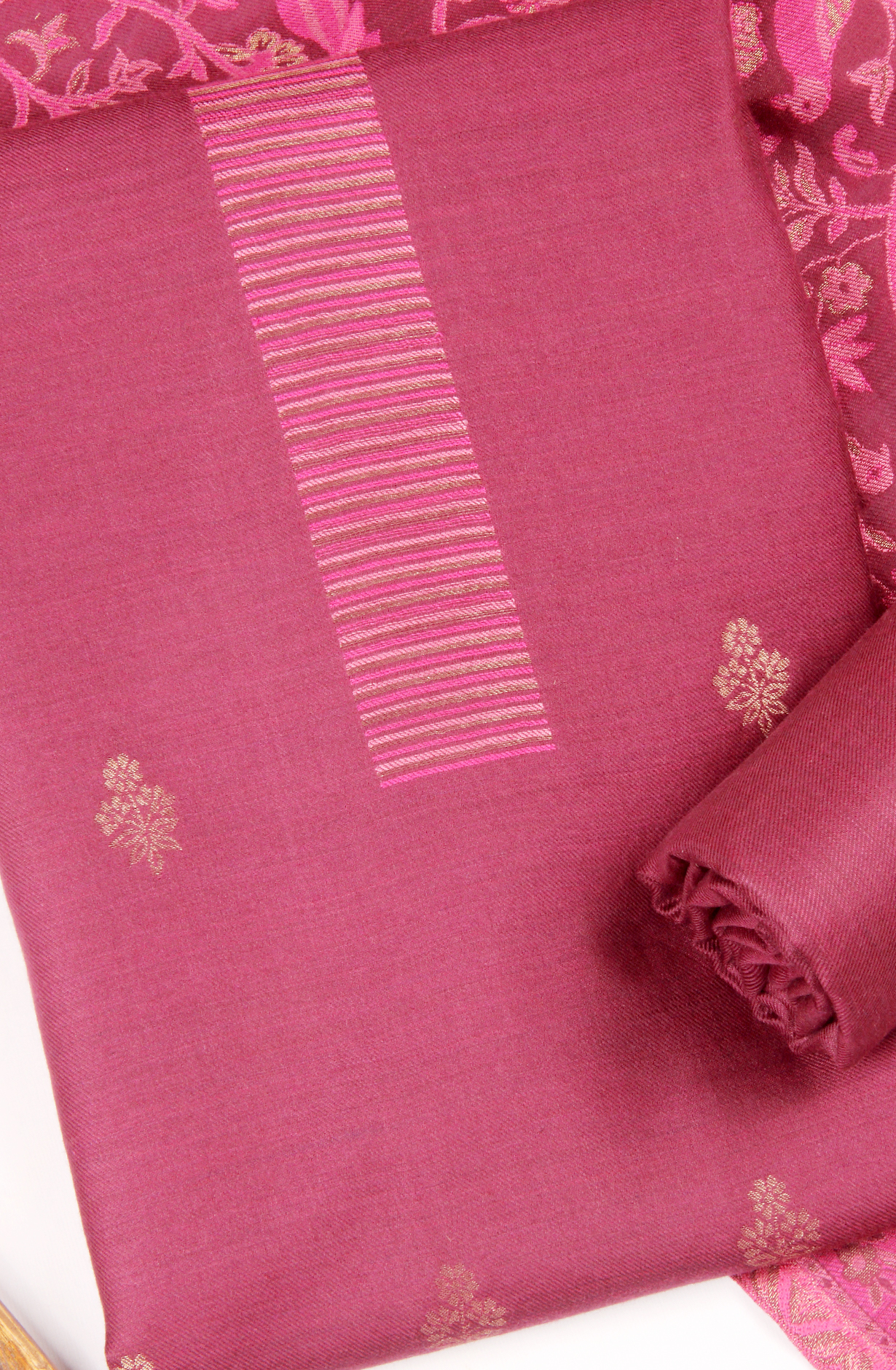 Magenta Pure Pashmina Unstitched Salwar Kameez with Stole Dupatta - PAS2029D