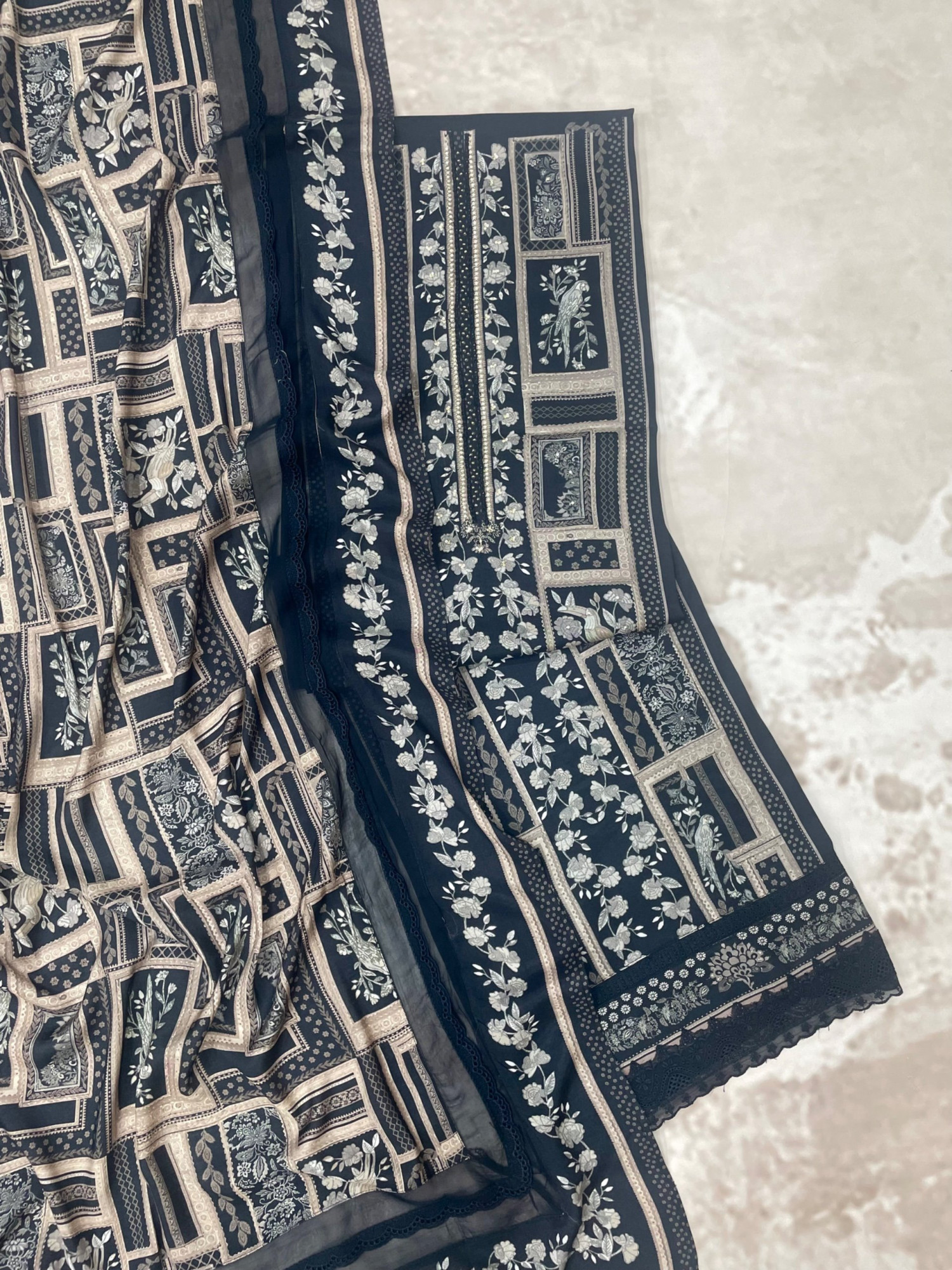 BLACK Muslin Suit Set with Beautiful Dupatta - PAT2547C