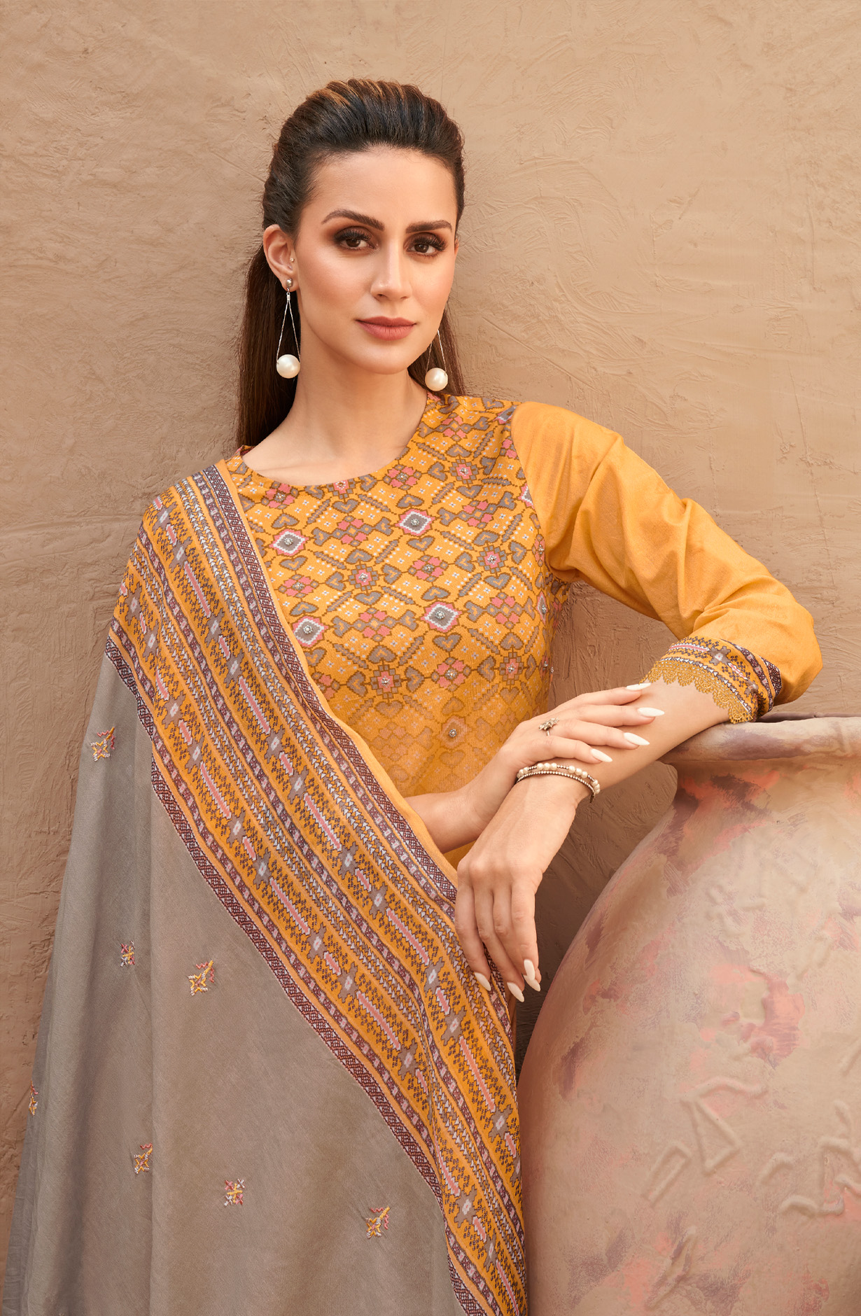 Yellow Cotton Lawn Digital Printed Unstitched Salwar Kameez - PAT742