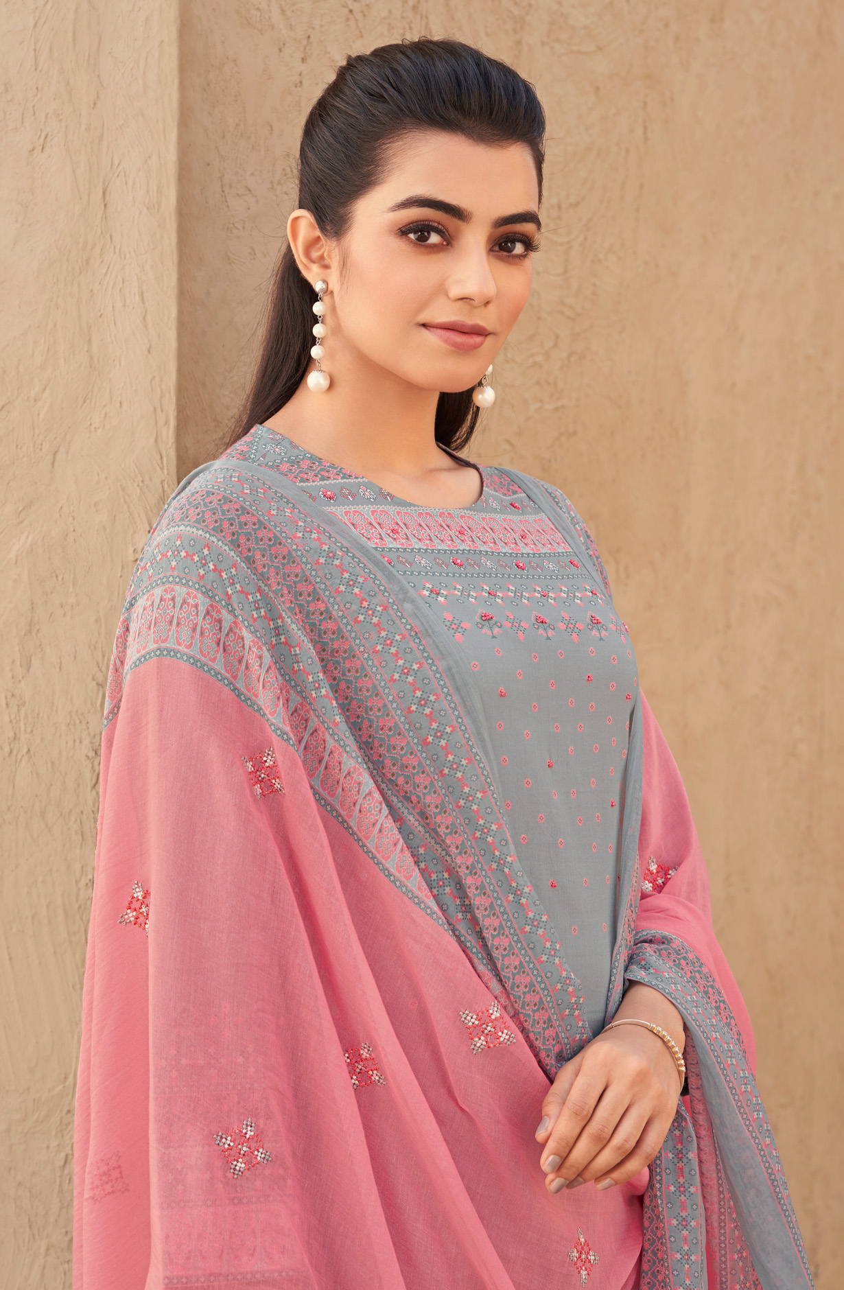 Grey Cotton Lawn Digital Printed Unstitched Salwar Kameez - PAT762