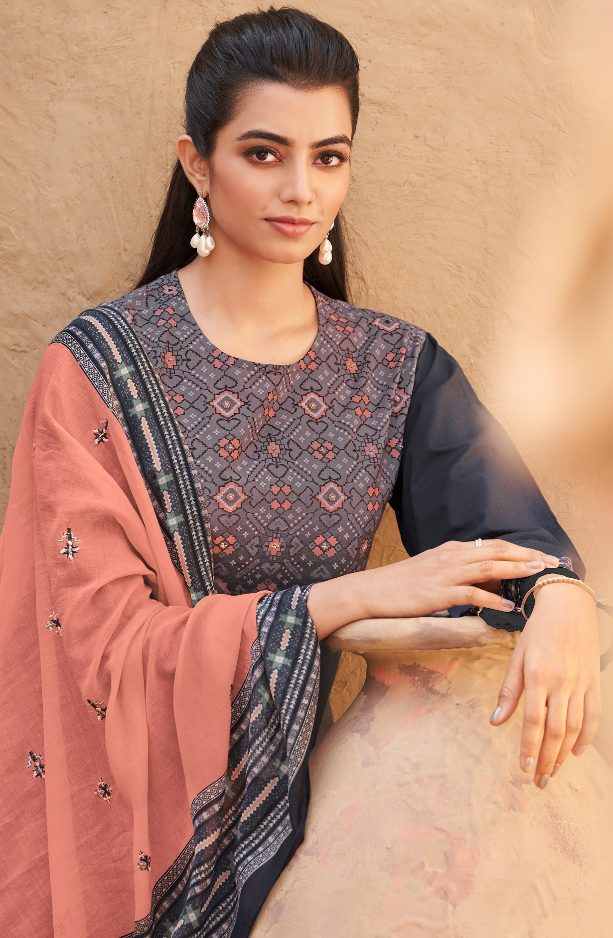 Black Cotton Lawn Digital Printed Unstitched Salwar Kameez - PAT772