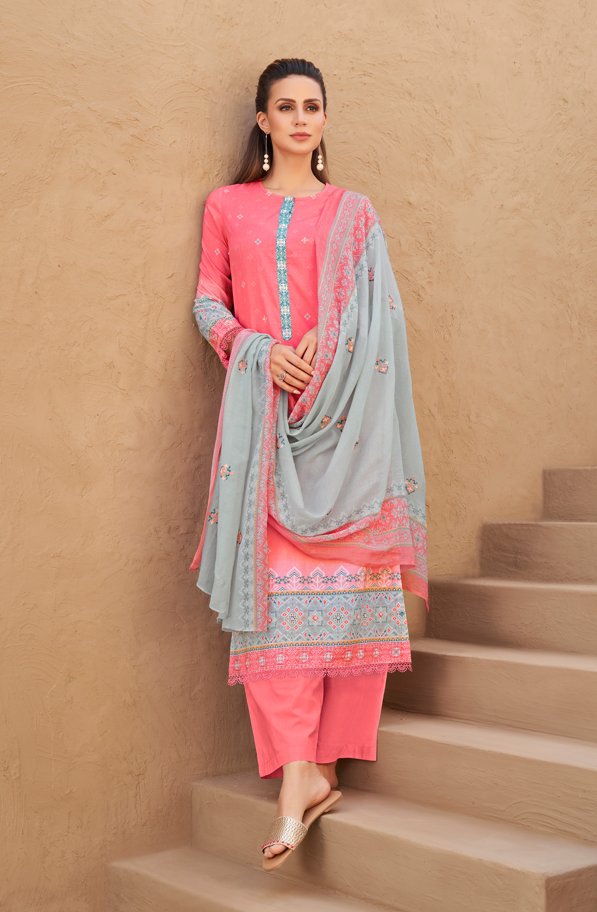 Pink Cotton Lawn Digital Printed Unstitched Salwar Kameez - PAT778