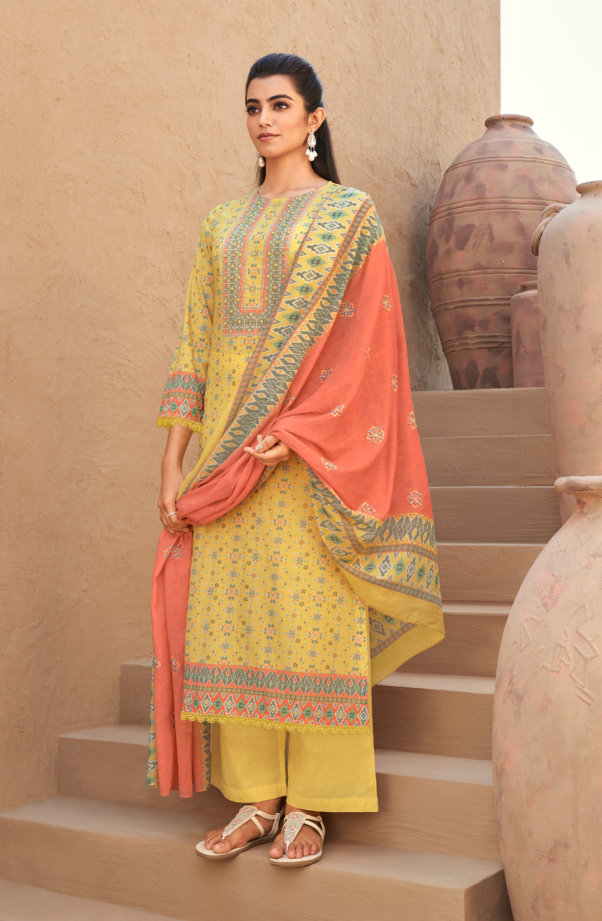 Mustard Yellow Cotton Lawn Digital Printed Unstitched Salwar Kameez - PAT782